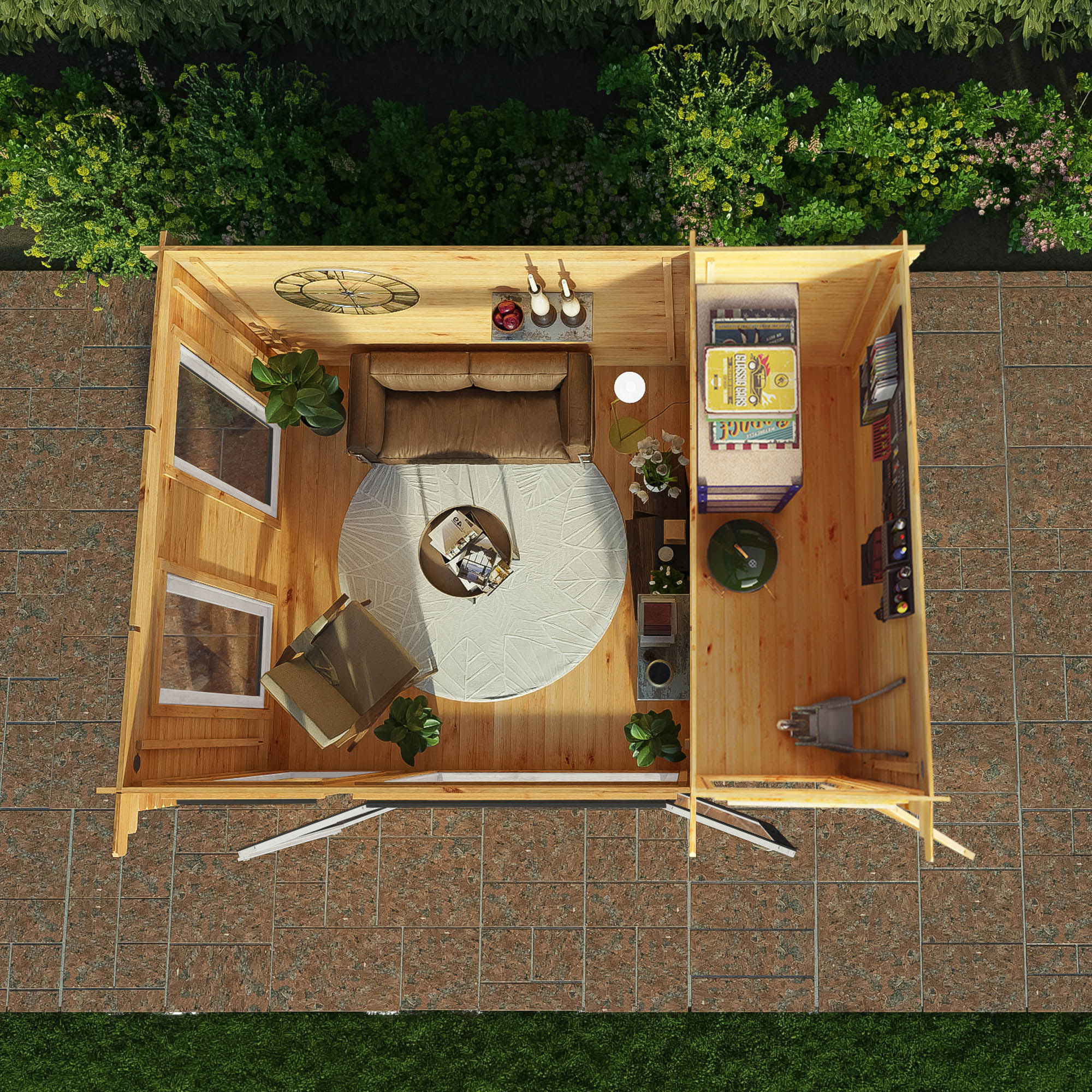 Mercia Studio 10' 11" x 13' 6" Pent Cabin with Shed - Premium 44mm Cladding Loglap - Grey UPVC - Image 3