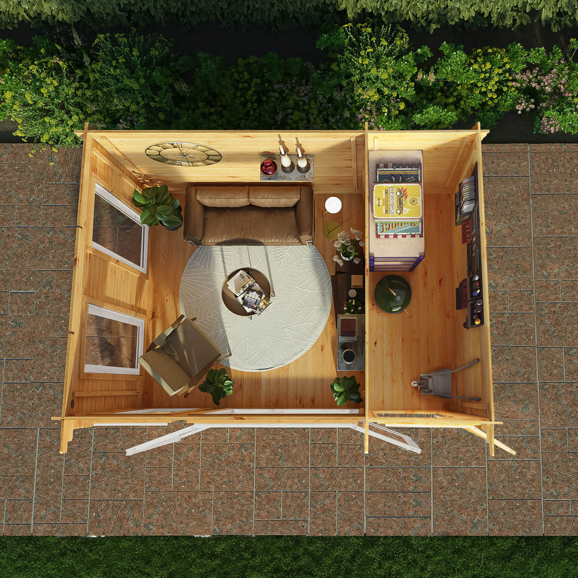 Mercia Studio 10' 11" x 13' 6" Pent Cabin with Shed - Premium 44mm Cladding Loglap - White UPVC - Image 3