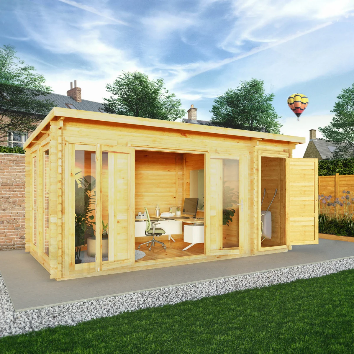 Mercia Studio 10' 11" x 16' 10" Pent Cabin with Shed - Premium 28mm Cladding Loglap