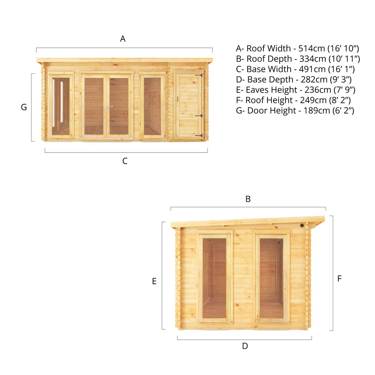 Mercia Studio 10' 11" x 16' 10" Pent Cabin with Shed - Premium 28mm Cladding Loglap - Image 10