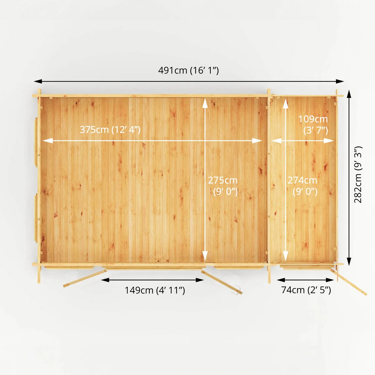 Mercia Studio 10' 11" x 16' 10" Pent Cabin with Shed - Premium 34mm Cladding Loglap - Image 9