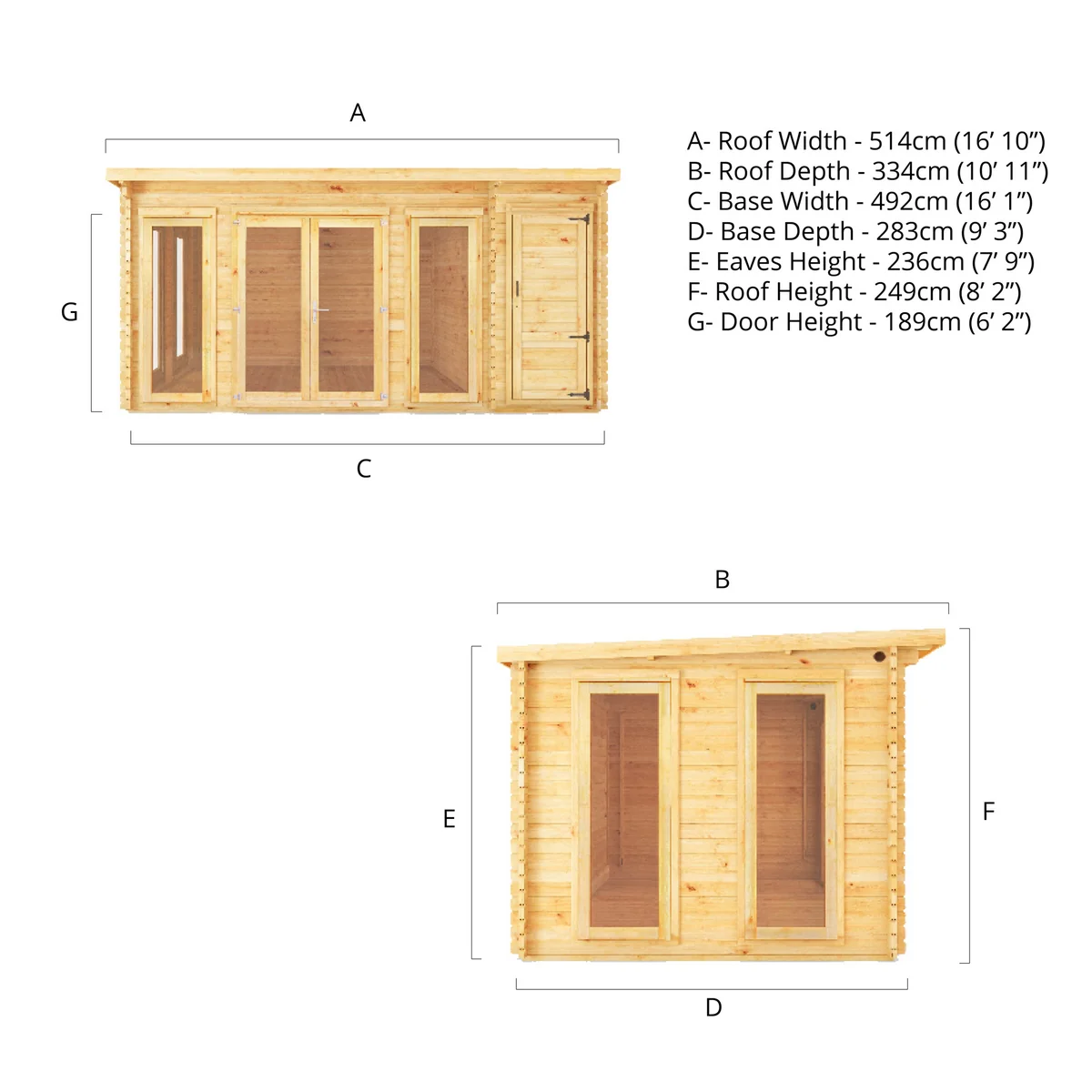 Mercia Studio 10' 11" x 16' 10" Pent Cabin with Shed - Premium 44mm Cladding Loglap - Image 10