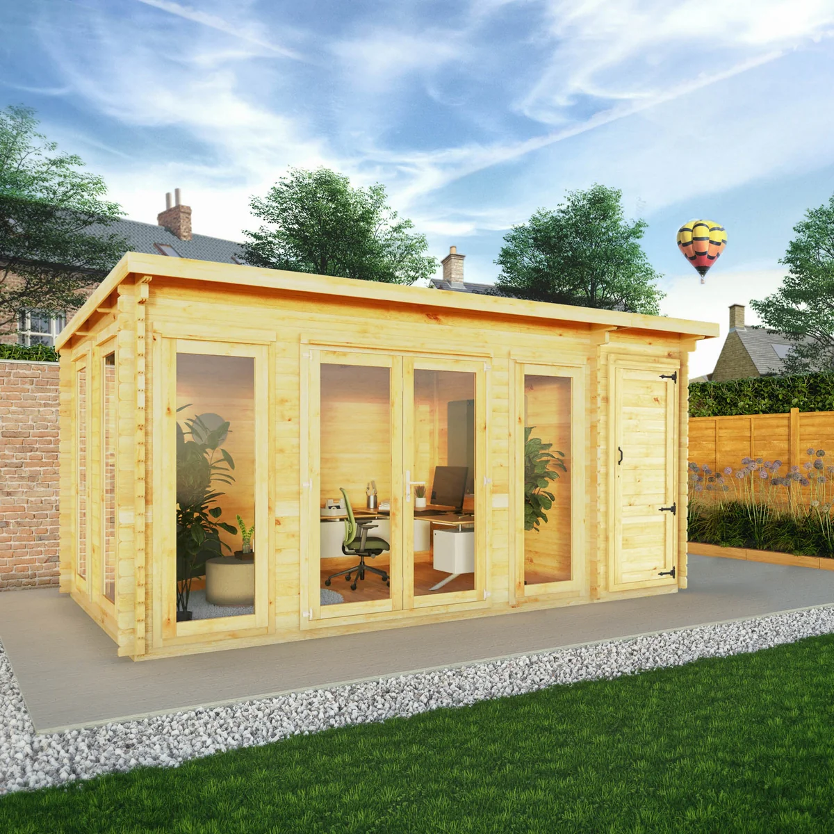 Mercia Studio 10' 11" x 16' 10" Pent Cabin with Shed - Premium 44mm Cladding Loglap - Image 3