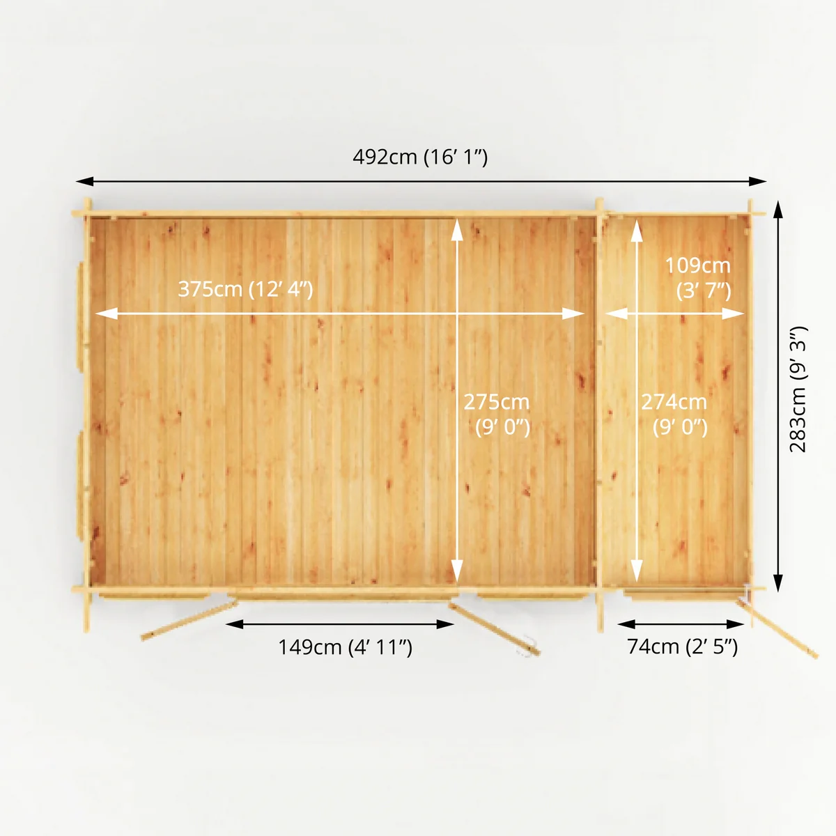 Mercia Studio 10' 11" x 16' 10" Pent Cabin with Shed - Premium 44mm Cladding Loglap - Image 9