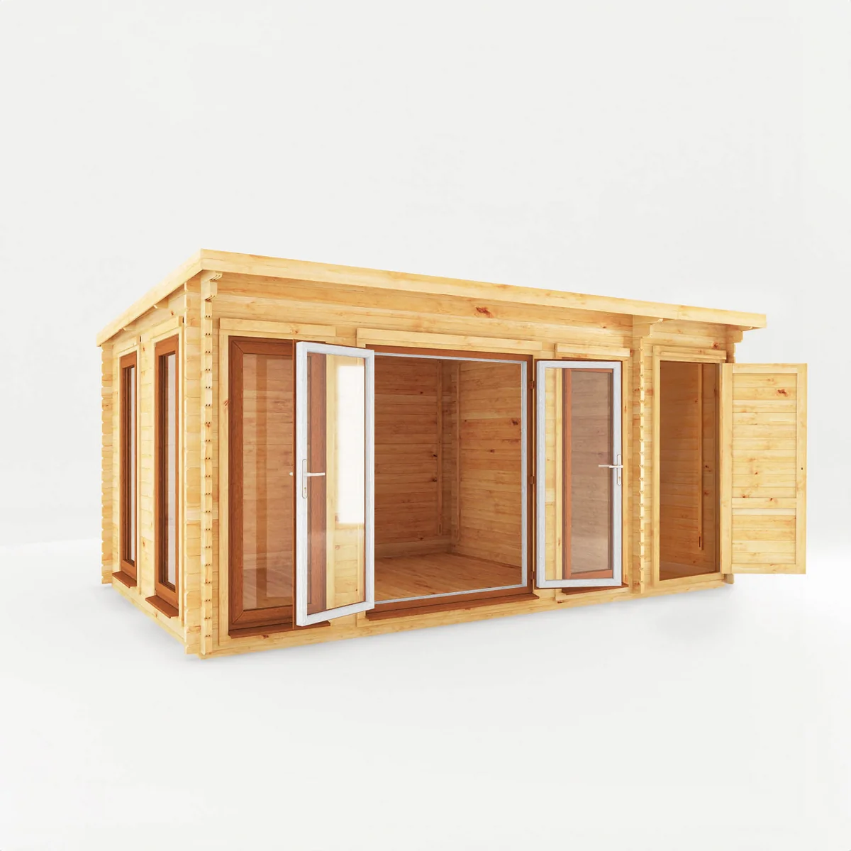 Mercia Studio 10' 11" x 16' 10" Pent Cabin with Shed - Premium 44mm Cladding Loglap - Brown UPVC - Image 10