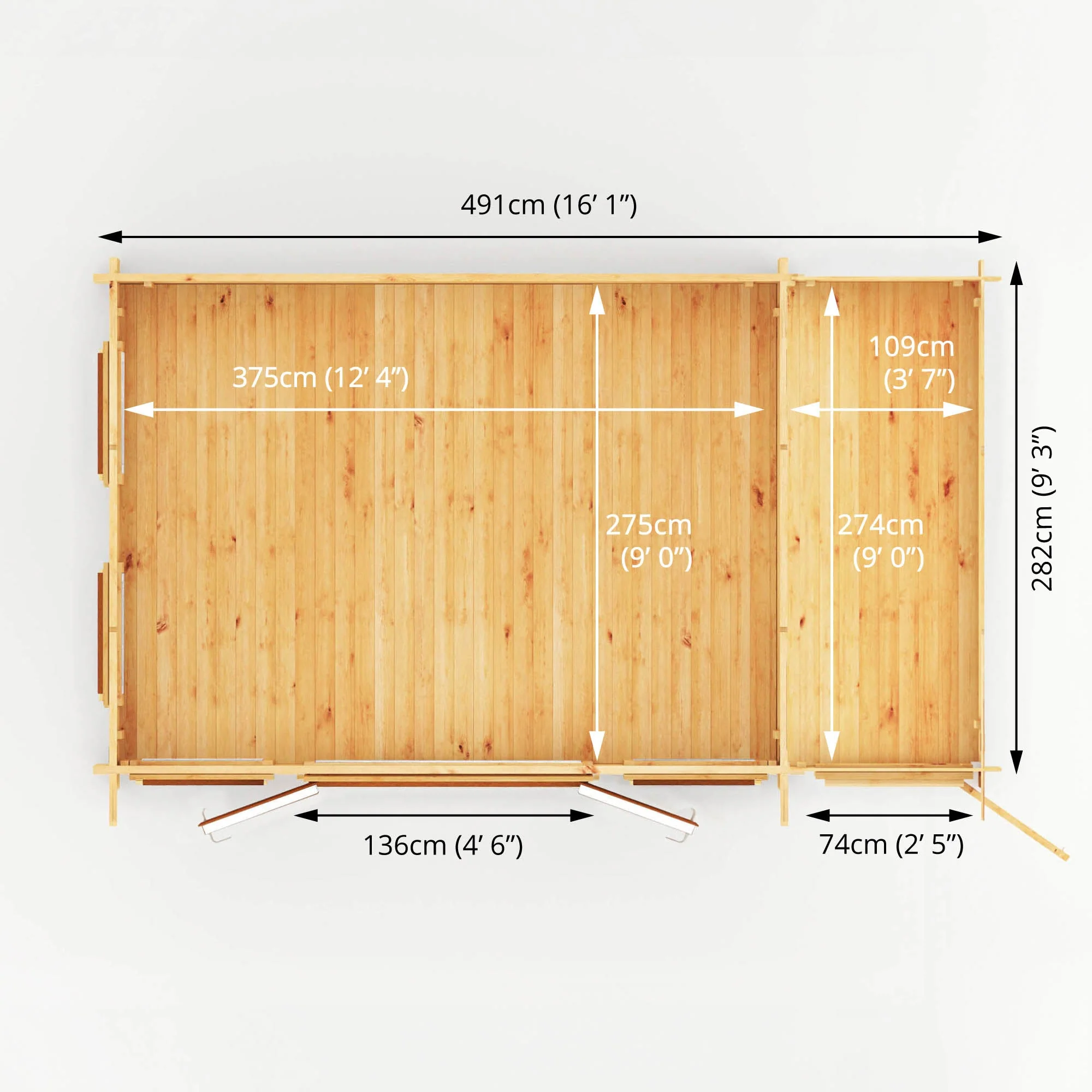 Mercia Studio 10' 11" x 16' 10" Pent Cabin with Shed - Premium 44mm Cladding Loglap - Brown UPVC - Image 12