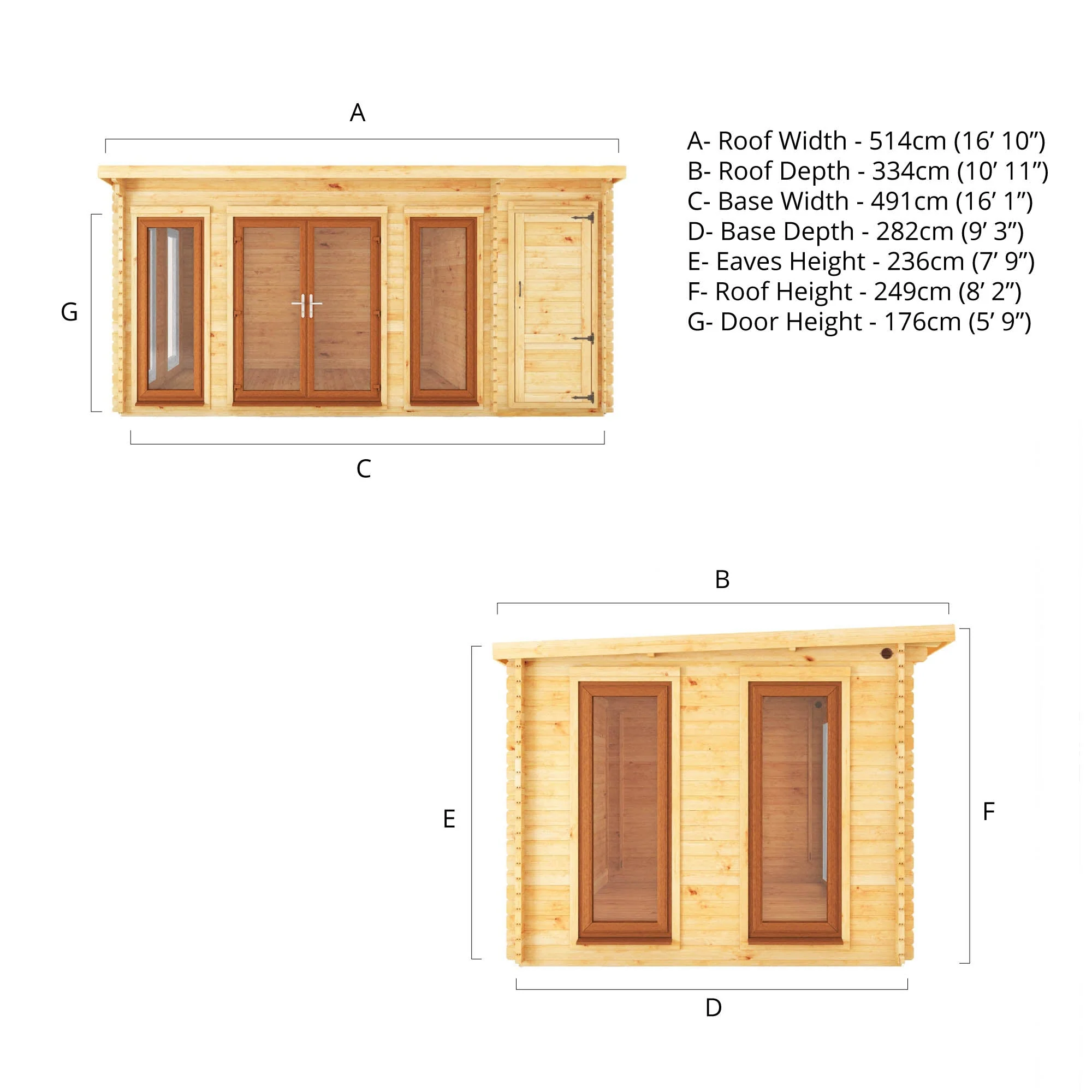Mercia Studio 10' 11" x 16' 10" Pent Cabin with Shed - Premium 44mm Cladding Loglap - Brown UPVC - Image 13
