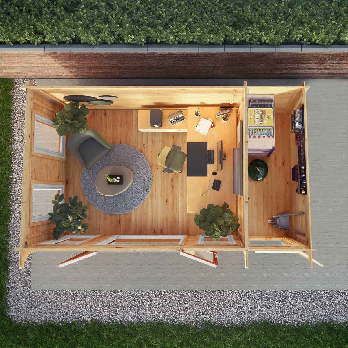 Mercia Studio 10' 11" x 16' 10" Pent Cabin with Shed - Premium 44mm Cladding Loglap - Brown UPVC - Image 2