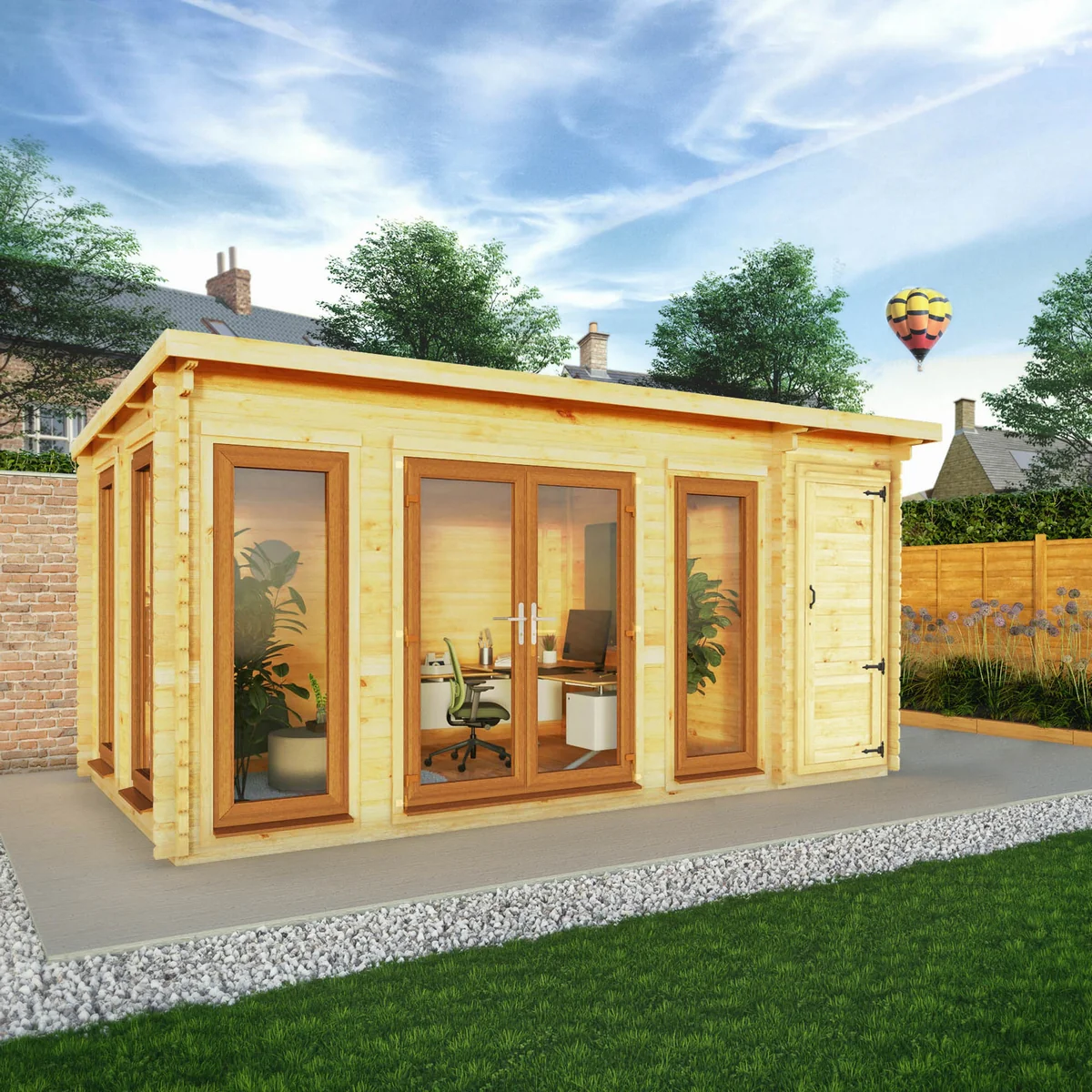 Mercia Studio 10' 11" x 16' 10" Pent Cabin with Shed - Premium 44mm Cladding Loglap - Brown UPVC - Image 3