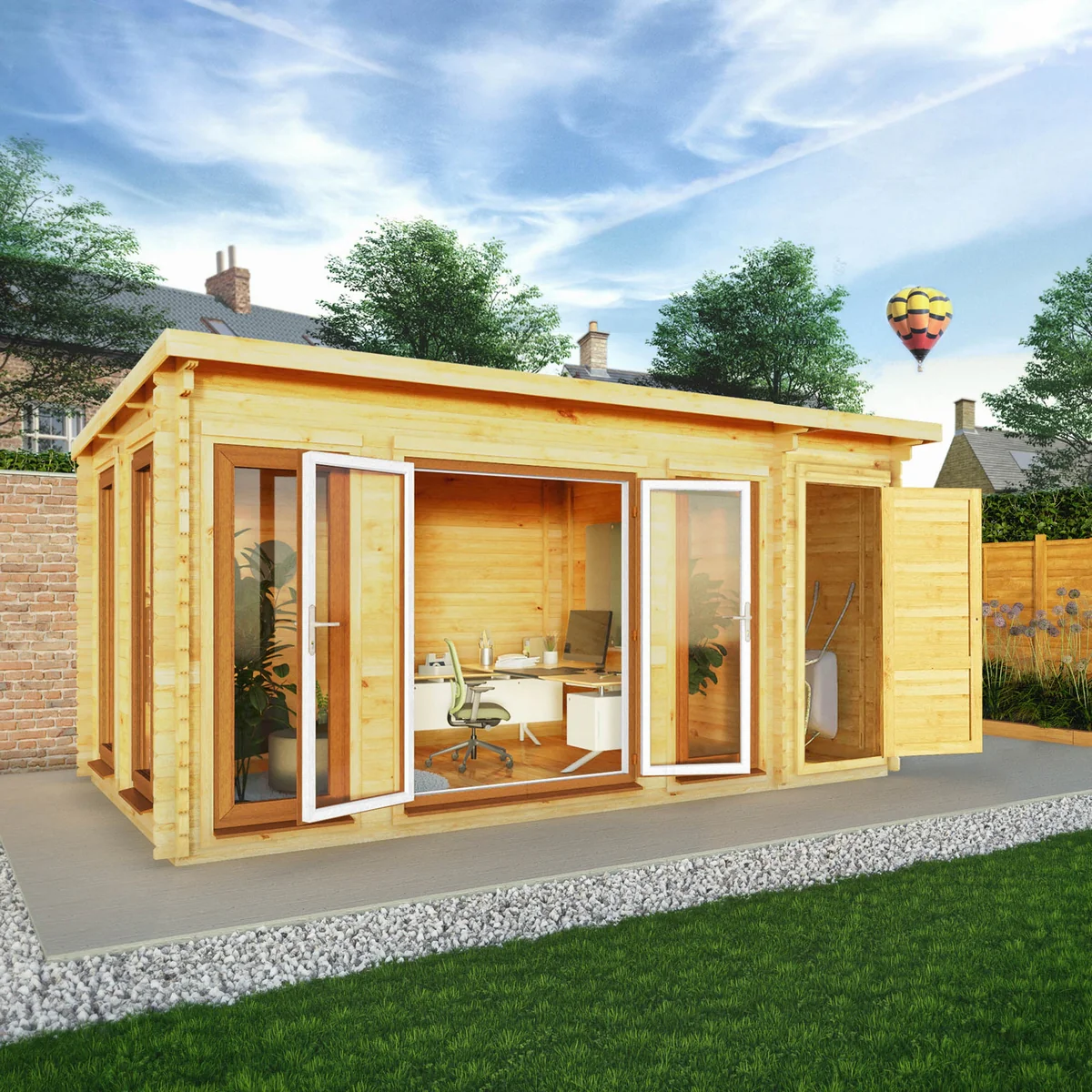 Mercia Studio 10' 11" x 16' 10" Pent Cabin with Shed - Premium 44mm Cladding Loglap - Brown UPVC - Image 4