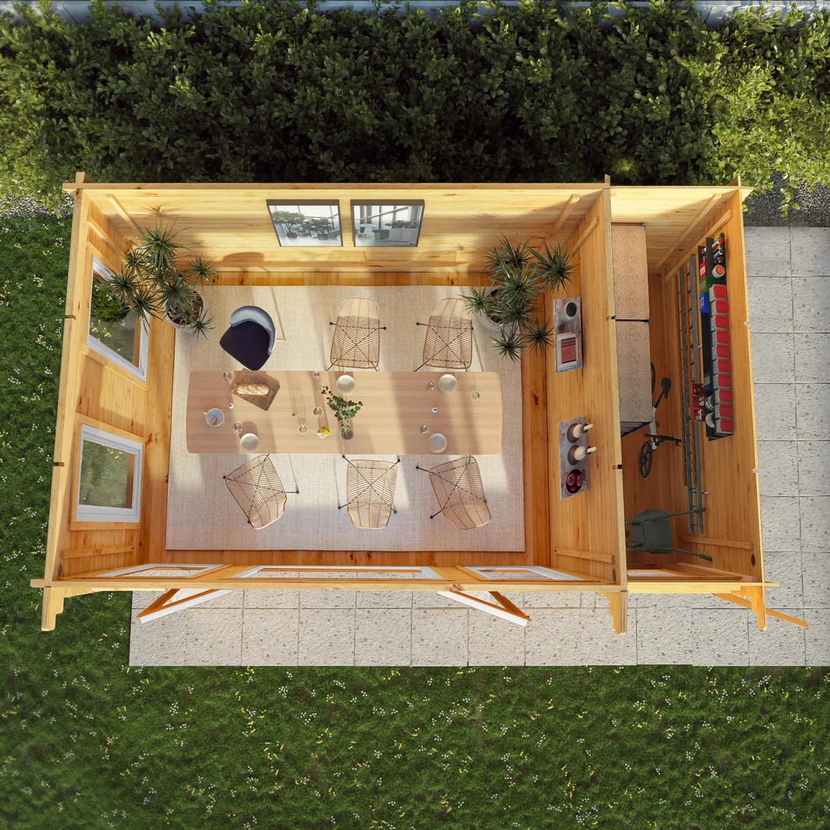 Mercia Studio 10' 11" x 16' 10" Pent Cabin with Shed - Premium 44mm Cladding Loglap - Brown UPVC - Image 5