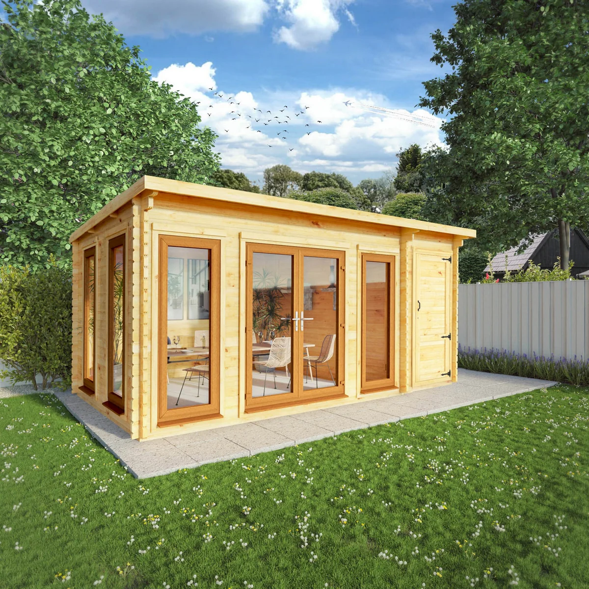 Mercia Studio 10' 11" x 16' 10" Pent Cabin with Shed - Premium 44mm Cladding Loglap - Brown UPVC - Image 6