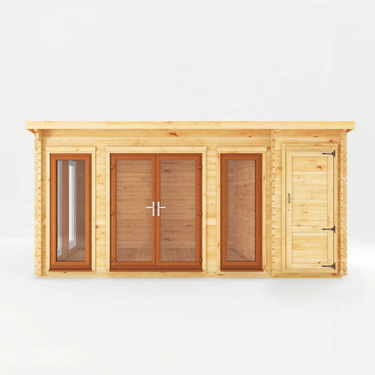 Mercia Studio 10' 11" x 16' 10" Pent Cabin with Shed - Premium 44mm Cladding Loglap - Brown UPVC - Image 8