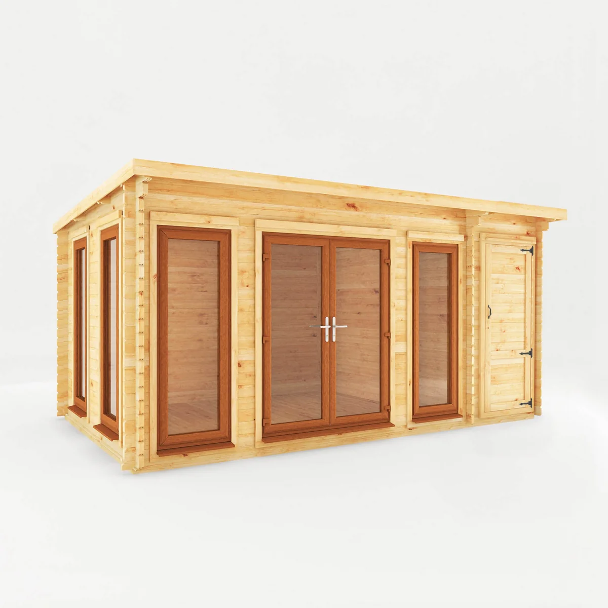 Mercia Studio 10' 11" x 16' 10" Pent Cabin with Shed - Premium 44mm Cladding Loglap - Brown UPVC - Image 9