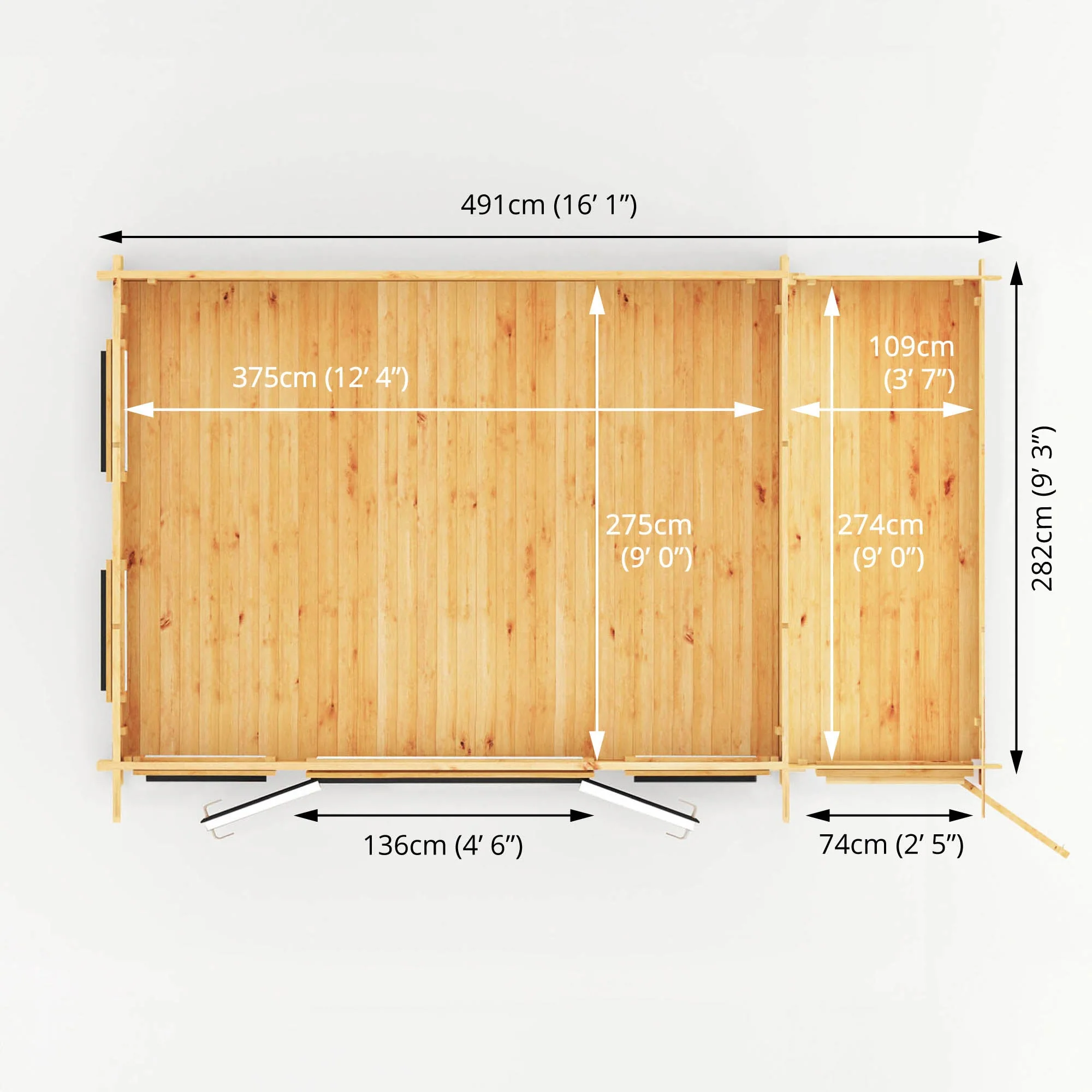 Mercia Studio 10' 11" x 16' 10" Pent Cabin with Shed - Premium 44mm Cladding Loglap - Grey UPVC - Image 11