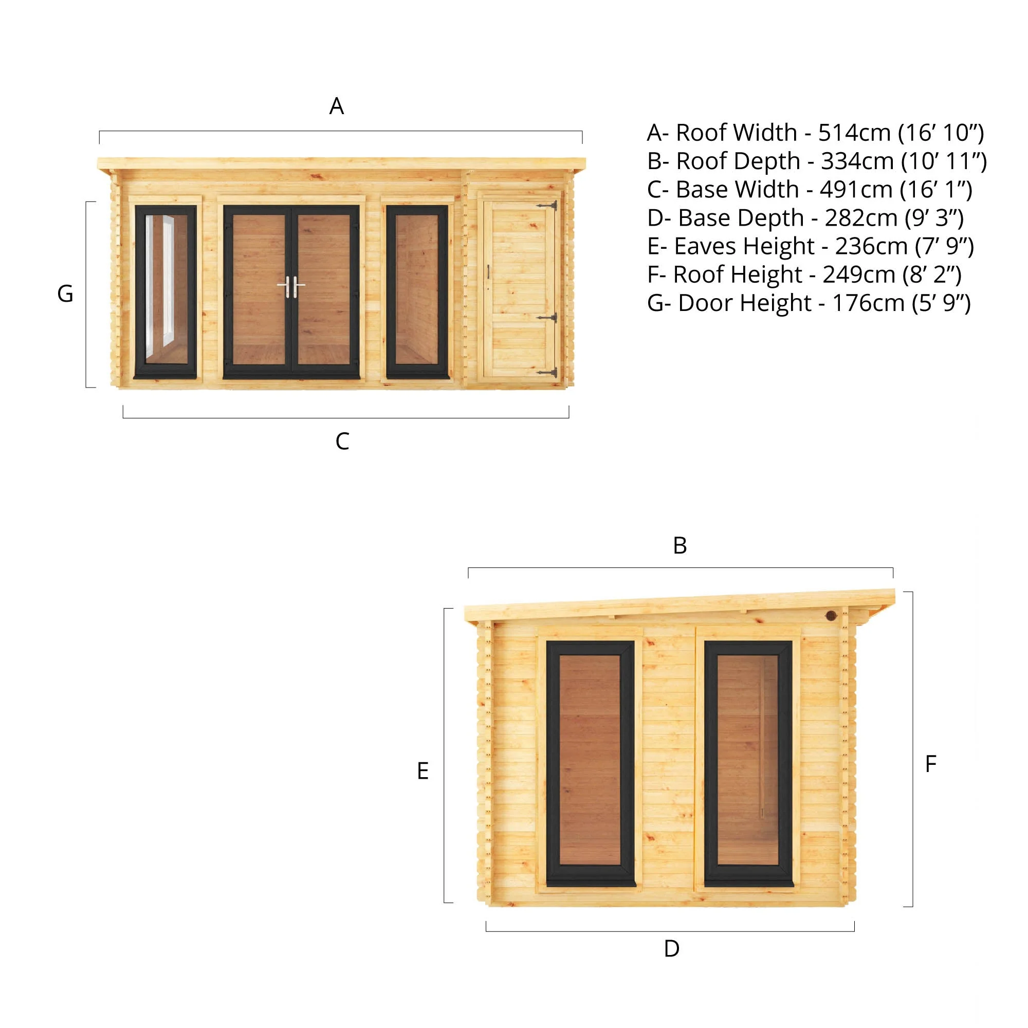 Mercia Studio 10' 11" x 16' 10" Pent Cabin with Shed - Premium 44mm Cladding Loglap - Grey UPVC - Image 12