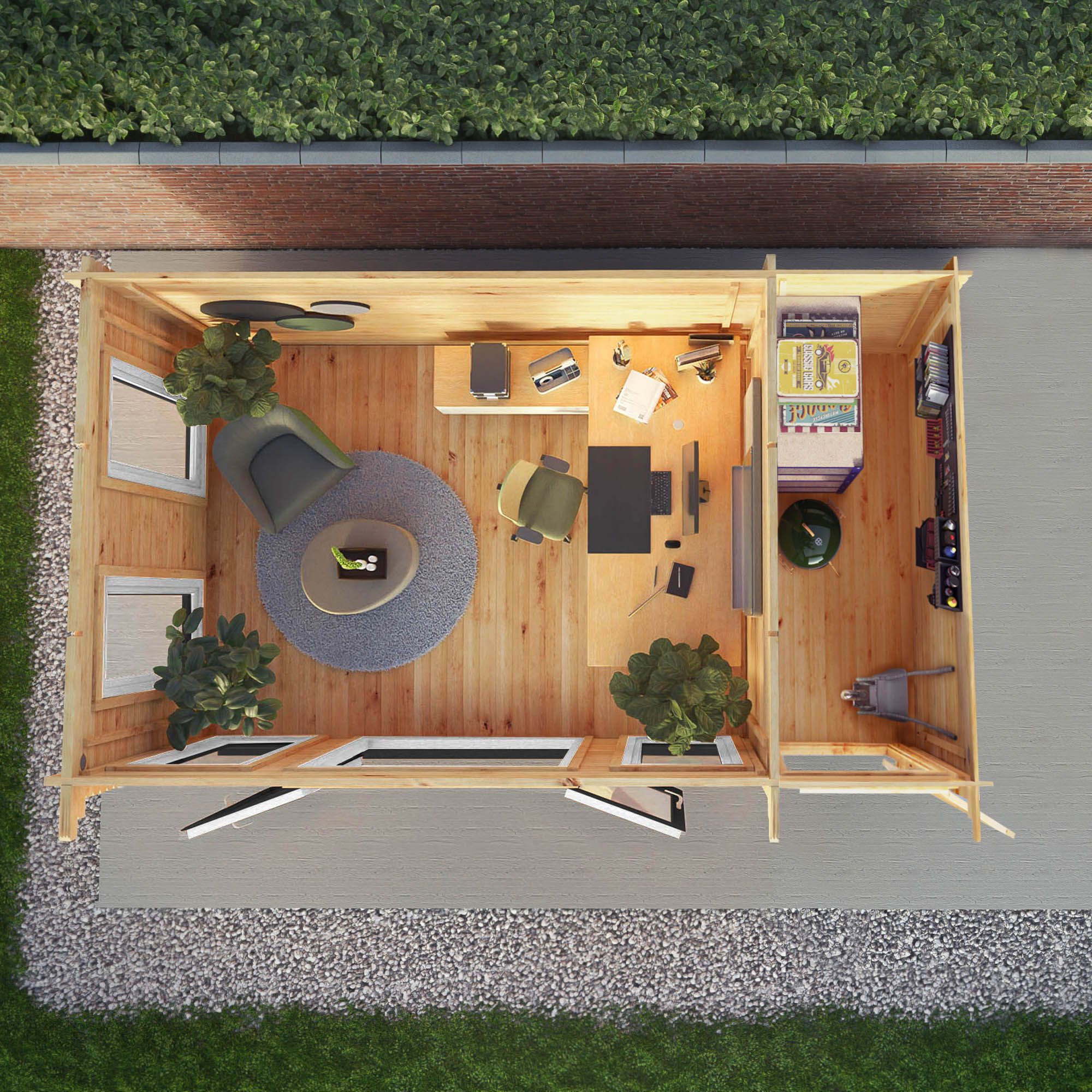 Mercia Studio 10' 11" x 16' 10" Pent Cabin with Shed - Premium 44mm Cladding Loglap - Grey UPVC - Image 3