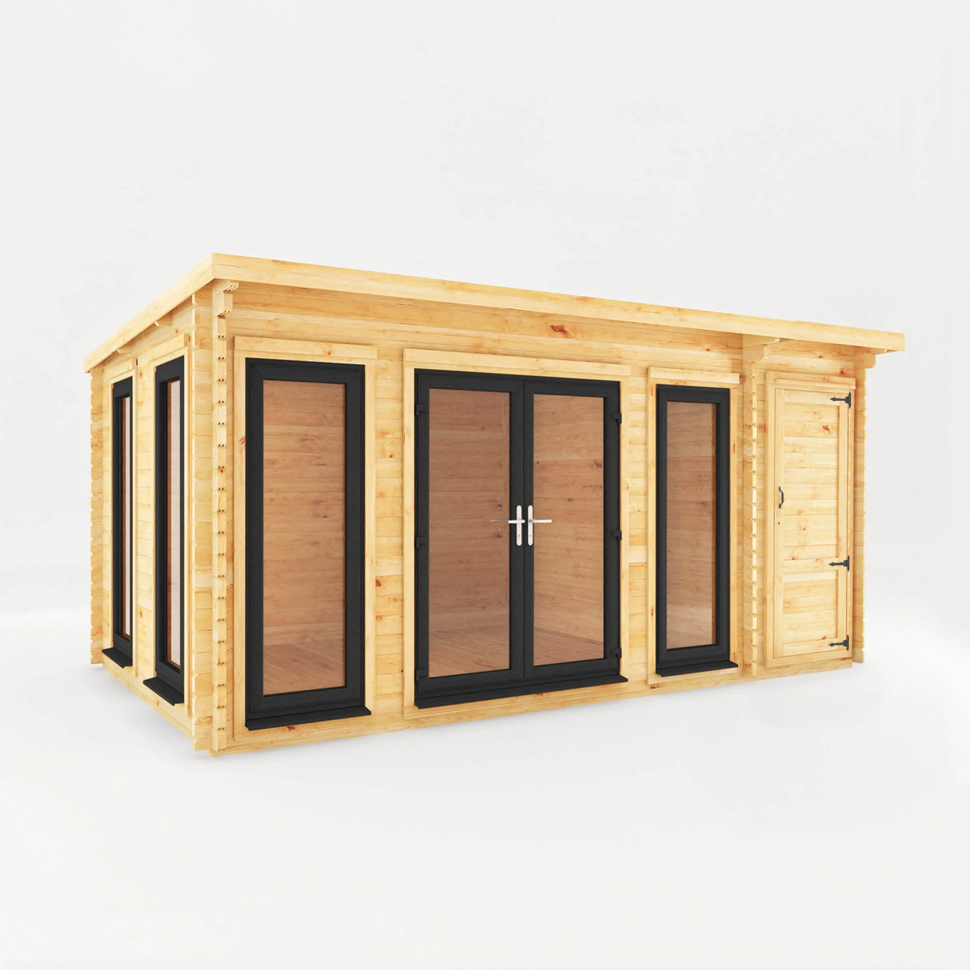 Mercia Studio 10' 11" x 16' 10" Pent Cabin with Shed - Premium 44mm Cladding Loglap - Grey UPVC - Image 8