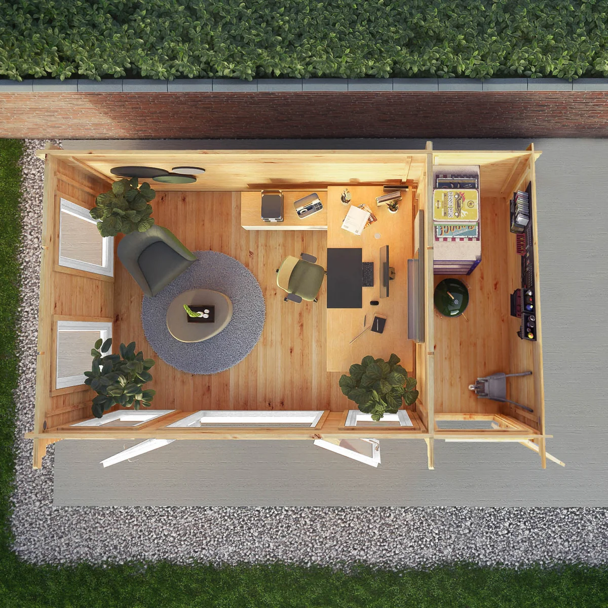 Mercia Studio 10' 11" x 16' 10" Pent Cabin with Shed - Premium 44mm Cladding Loglap - White UPVC - Image 2