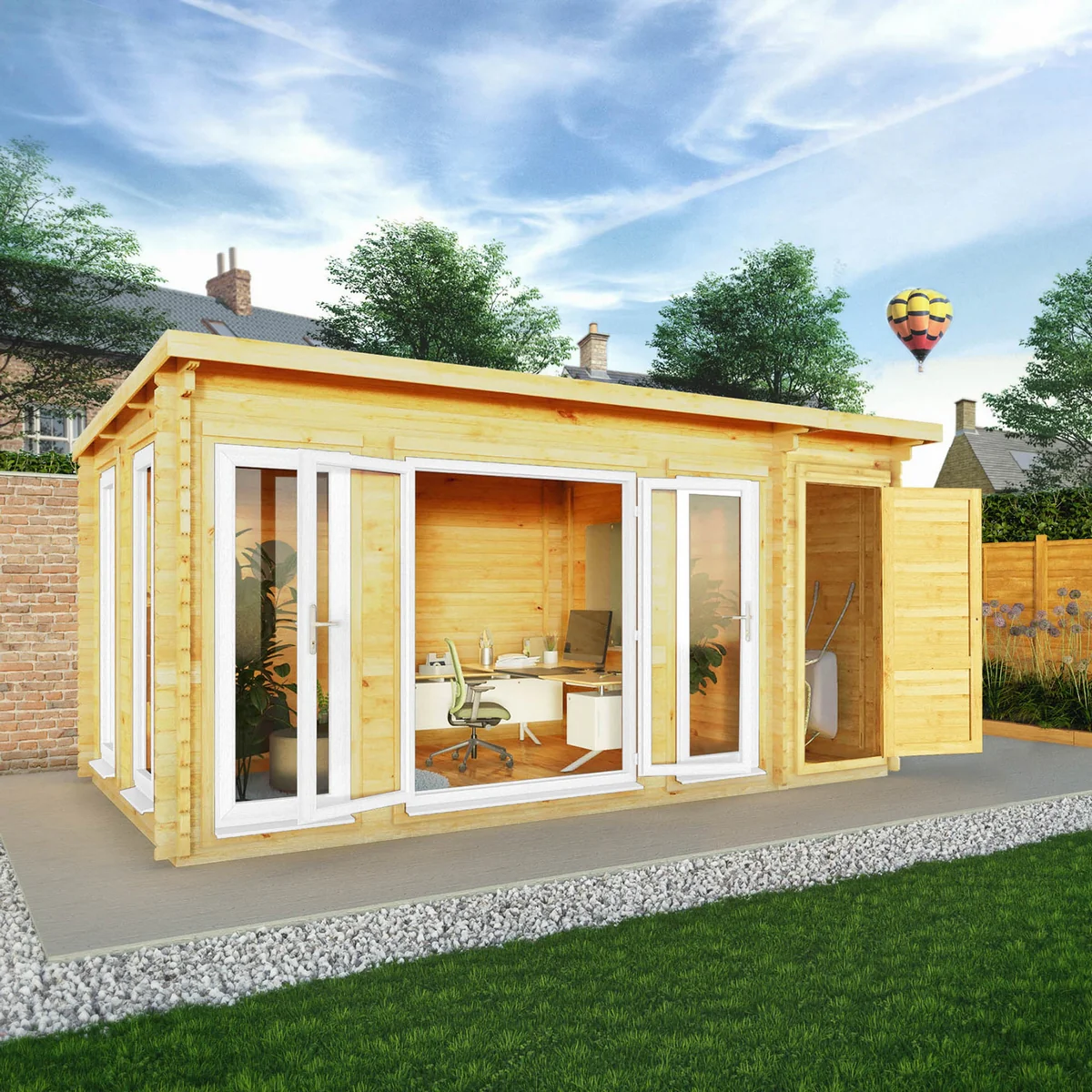 Mercia Studio 10' 11" x 16' 10" Pent Cabin with Shed - Premium 44mm Cladding Loglap - White UPVC - Image 3