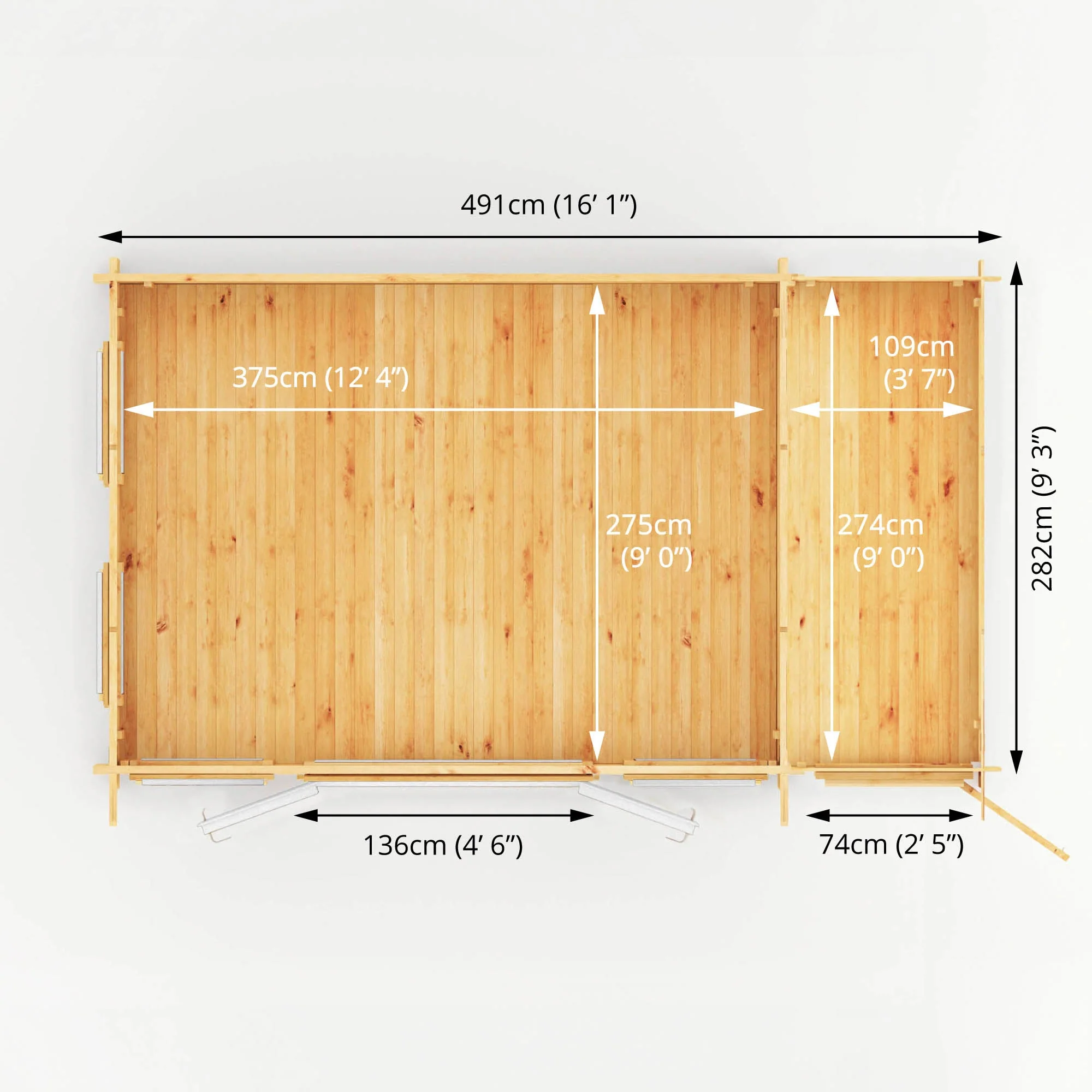 Mercia Studio 10' 11" x 16' 10" Pent Cabin with Shed - Premium 44mm Cladding Loglap - White UPVC - Image 9