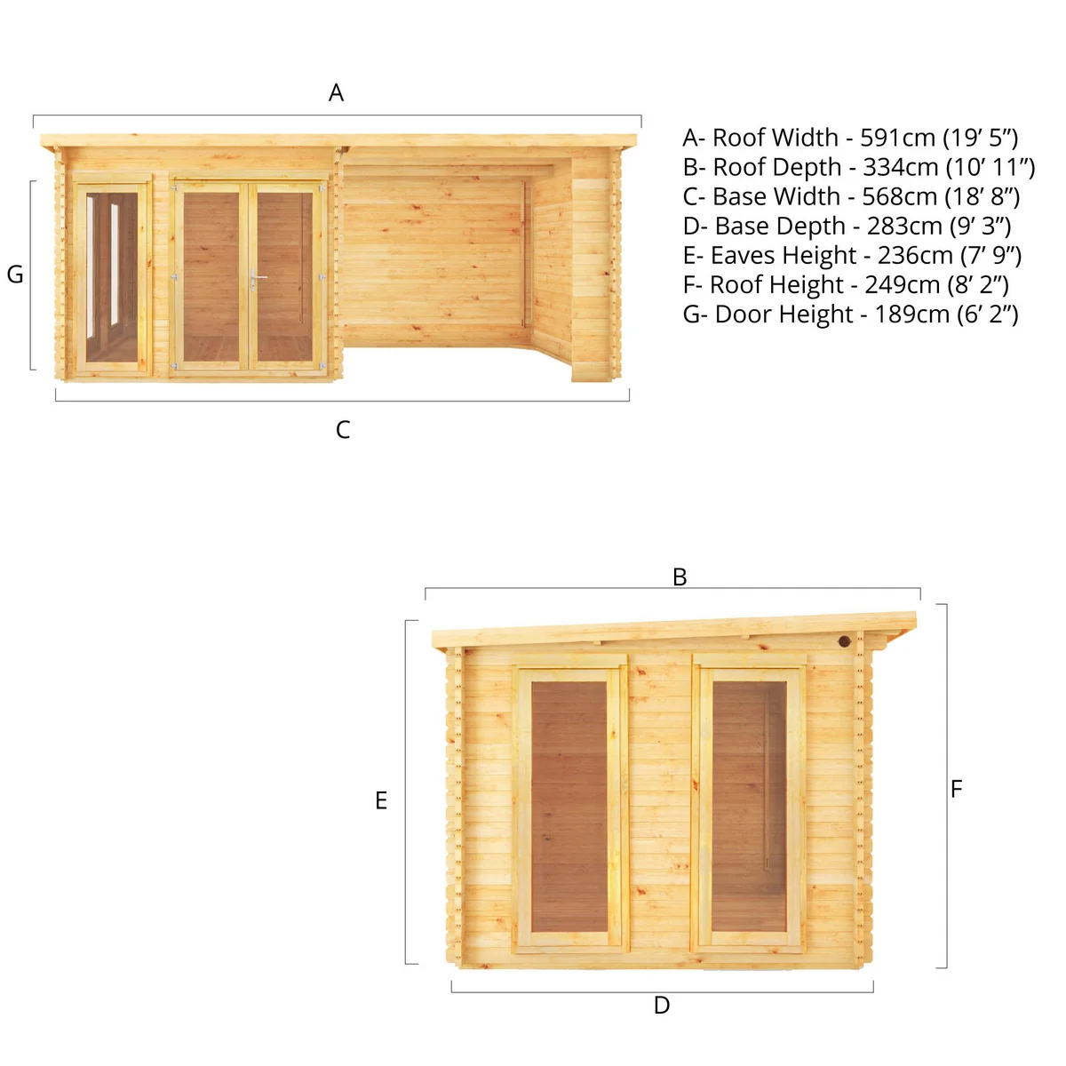 Mercia Studio 10' 11" x 19' 4" Pent Log Cabin - Premium 44mm Cladding Loglap - Image 10