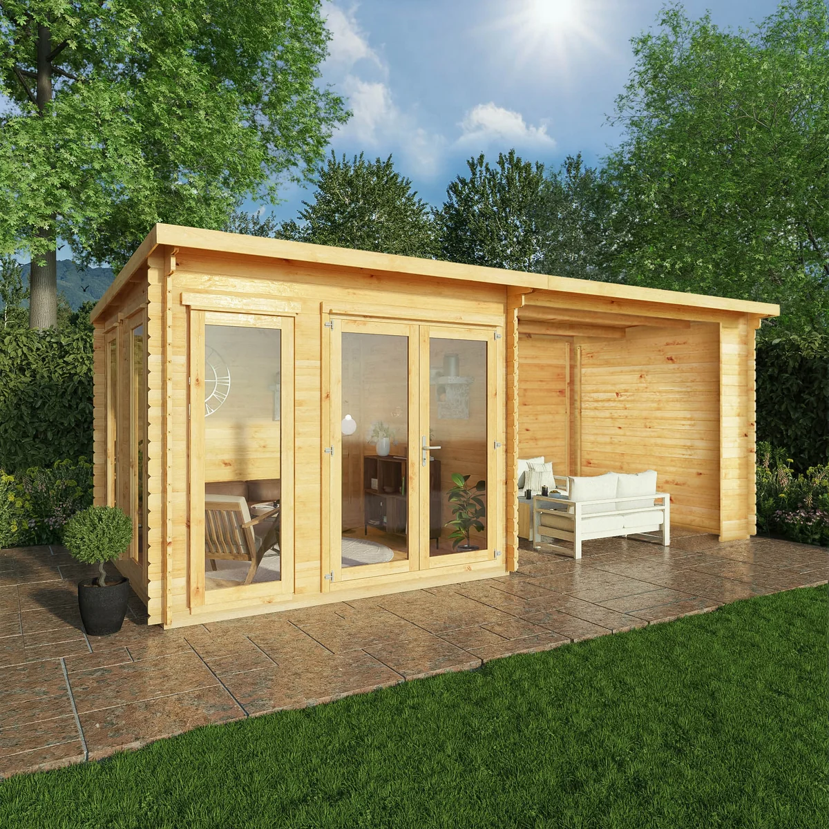 Mercia Studio 10' 11" x 19' 4" Pent Log Cabin - Premium 44mm Cladding Loglap - Image 3