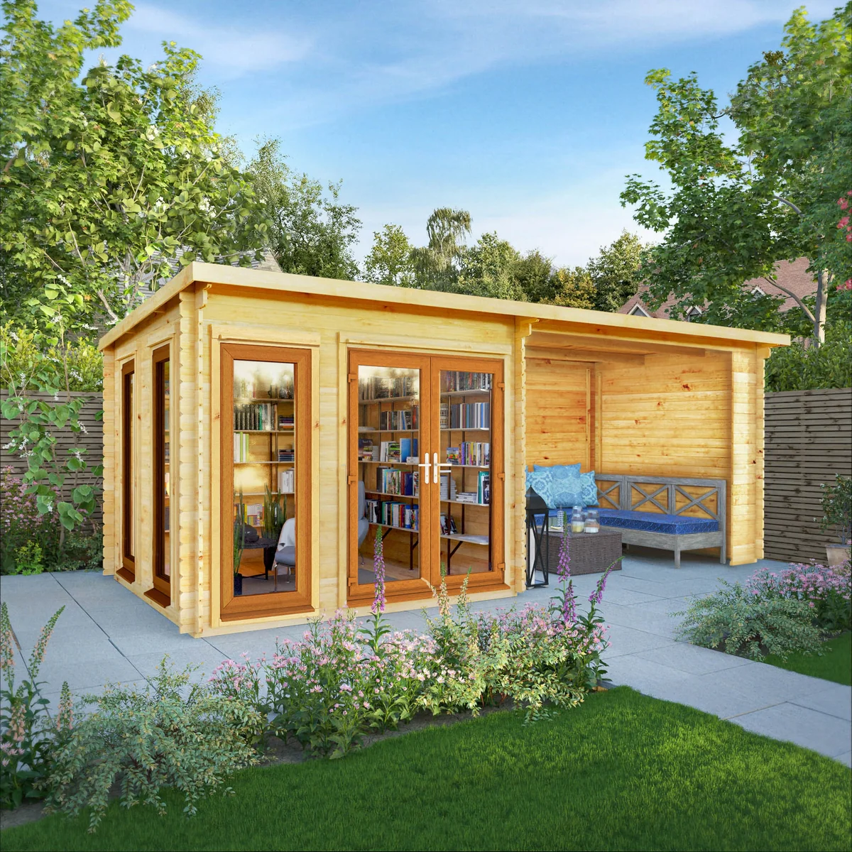 Mercia Studio 10' 11" x 19' 4" Pent Log Cabin - Premium 44mm Cladding Loglap - Brown UPVC - Image 10