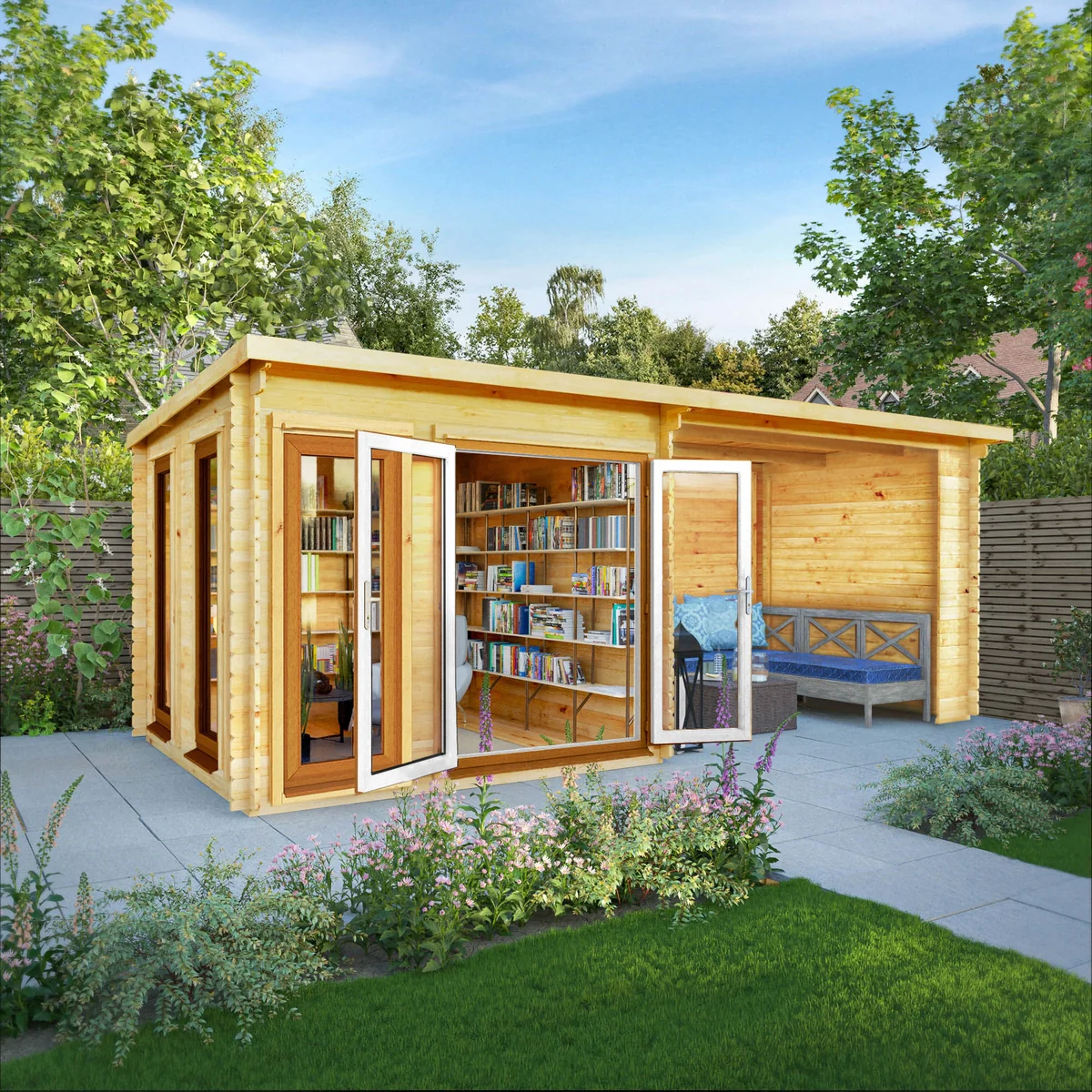 Mercia Studio 10' 11" x 19' 4" Pent Log Cabin - Premium 44mm Cladding Loglap - Brown UPVC - Image 11