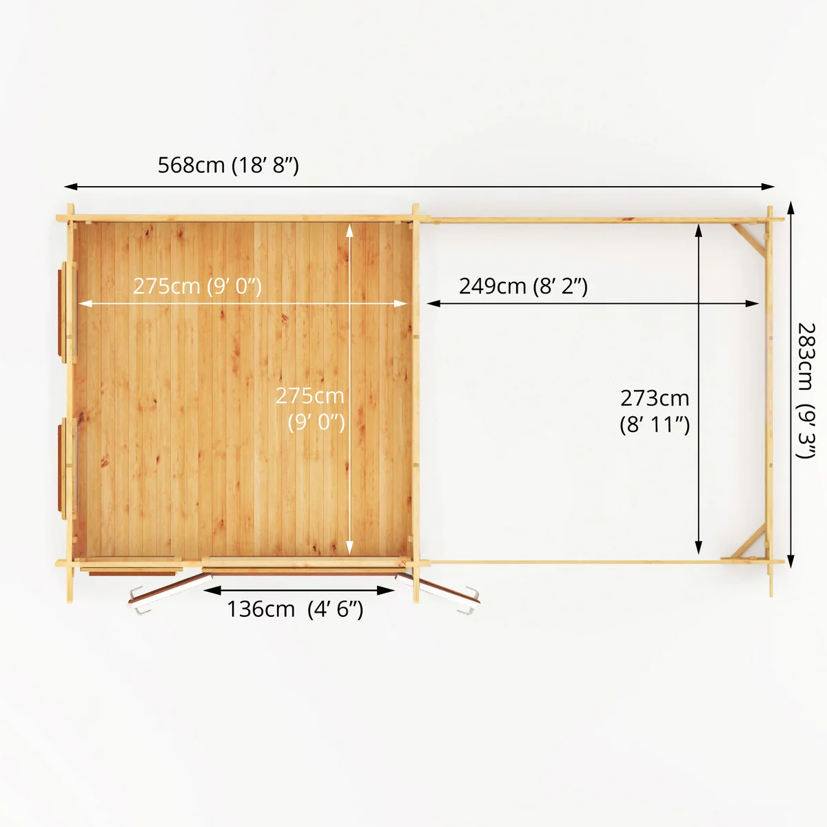 Mercia Studio 10' 11" x 19' 4" Pent Log Cabin - Premium 44mm Cladding Loglap - Brown UPVC - Image 12