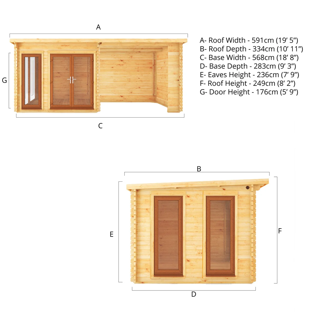 Mercia Studio 10' 11" x 19' 4" Pent Log Cabin - Premium 44mm Cladding Loglap - Brown UPVC - Image 13