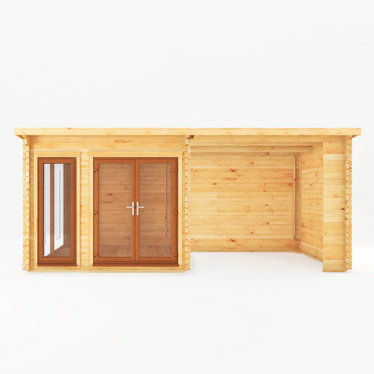 Mercia Studio 10' 11" x 19' 4" Pent Log Cabin - Premium 44mm Cladding Loglap - Brown UPVC - Image 2