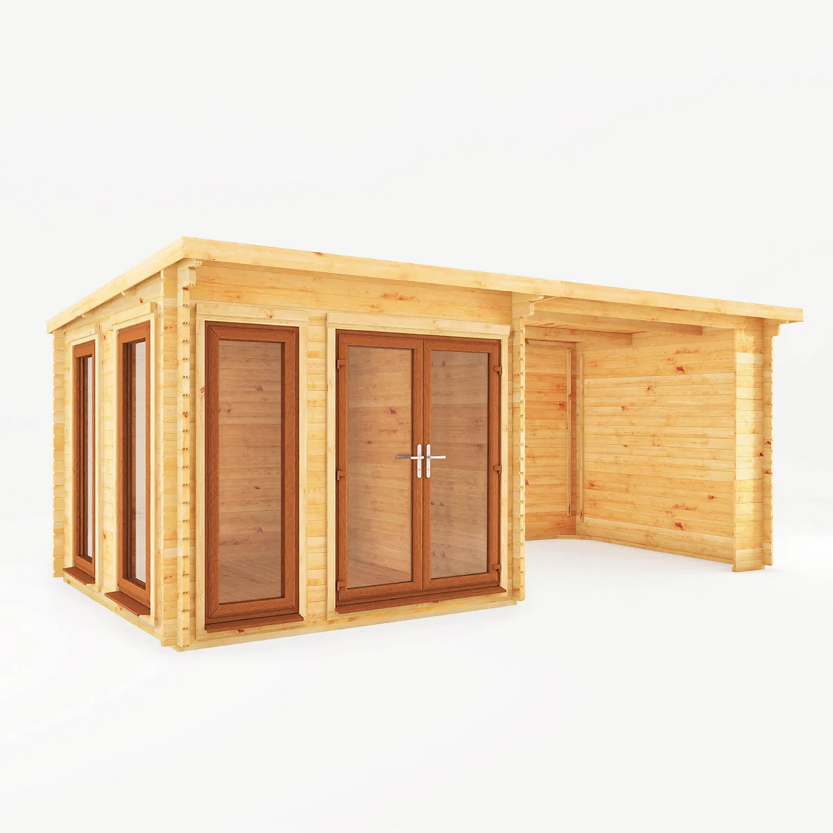 Mercia Studio 10' 11" x 19' 4" Pent Log Cabin - Premium 44mm Cladding Loglap - Brown UPVC - Image 4