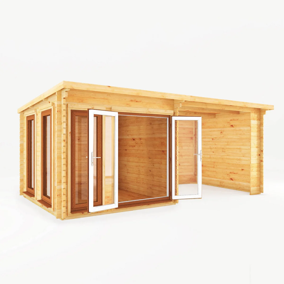 Mercia Studio 10' 11" x 19' 4" Pent Log Cabin - Premium 44mm Cladding Loglap - Brown UPVC - Image 5