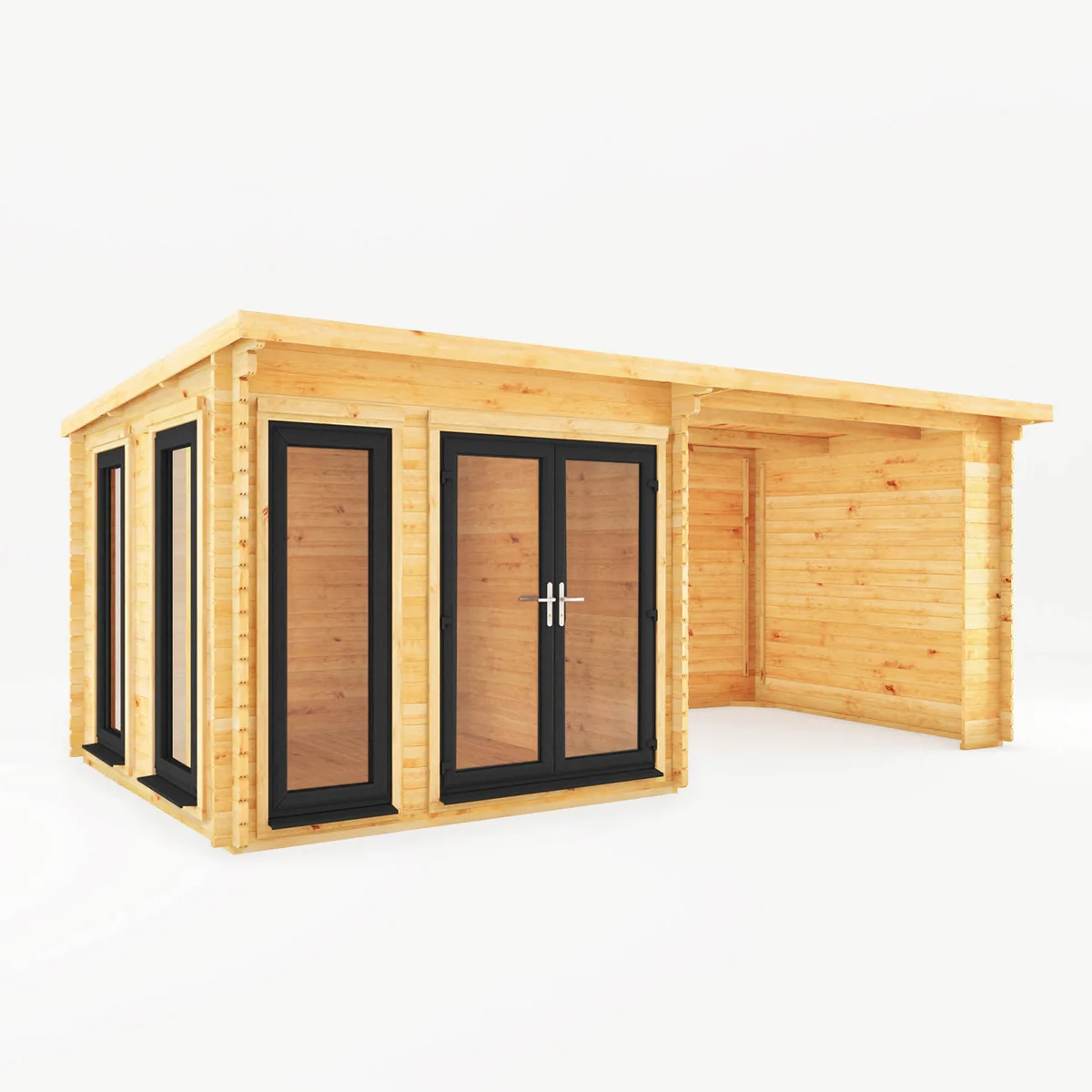 Mercia Studio 10' 11" x 19' 4" Pent Log Cabin - Premium 44mm Cladding Loglap - Grey UPVC - Image 2