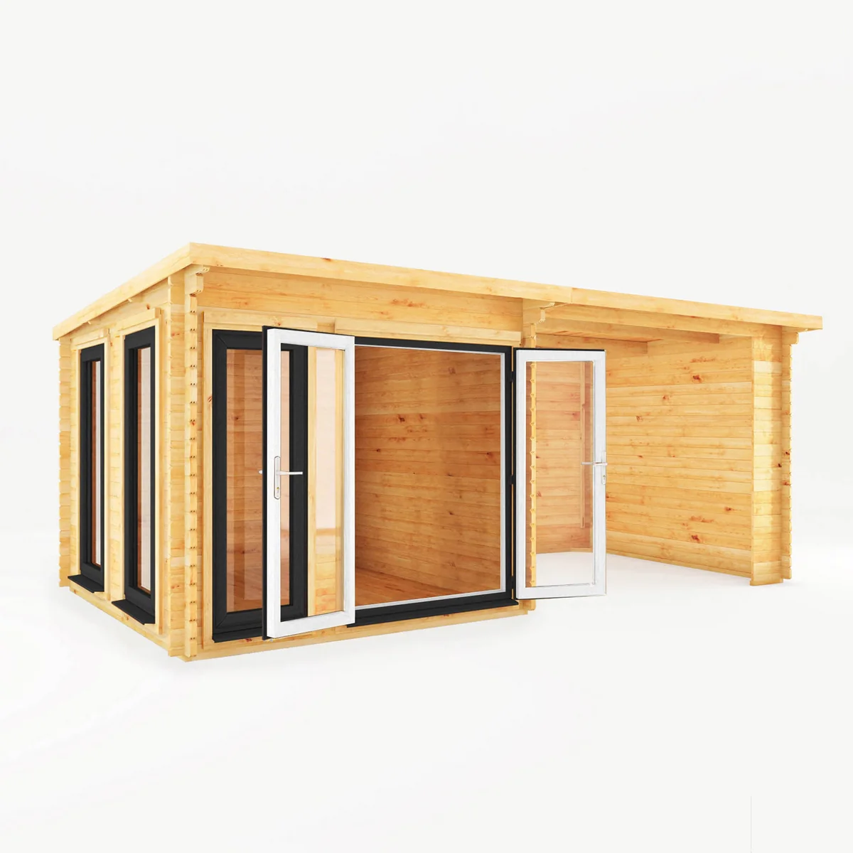 Mercia Studio 10' 11" x 19' 4" Pent Log Cabin - Premium 44mm Cladding Loglap - Grey UPVC - Image 3