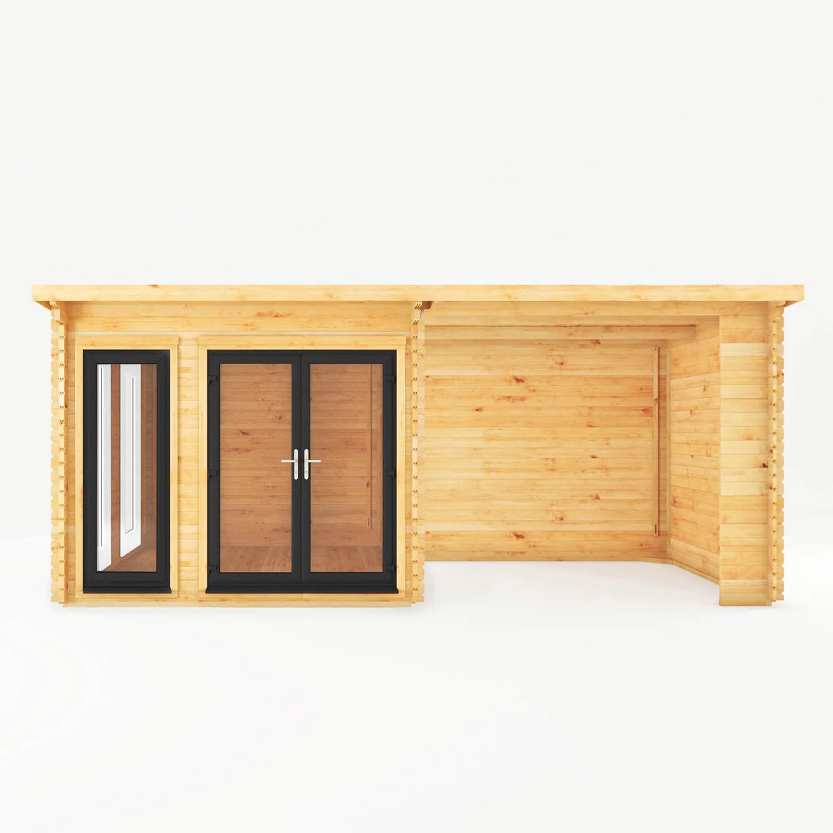 Mercia Studio 10' 11" x 19' 4" Pent Log Cabin - Premium 44mm Cladding Loglap - Grey UPVC - Image 4