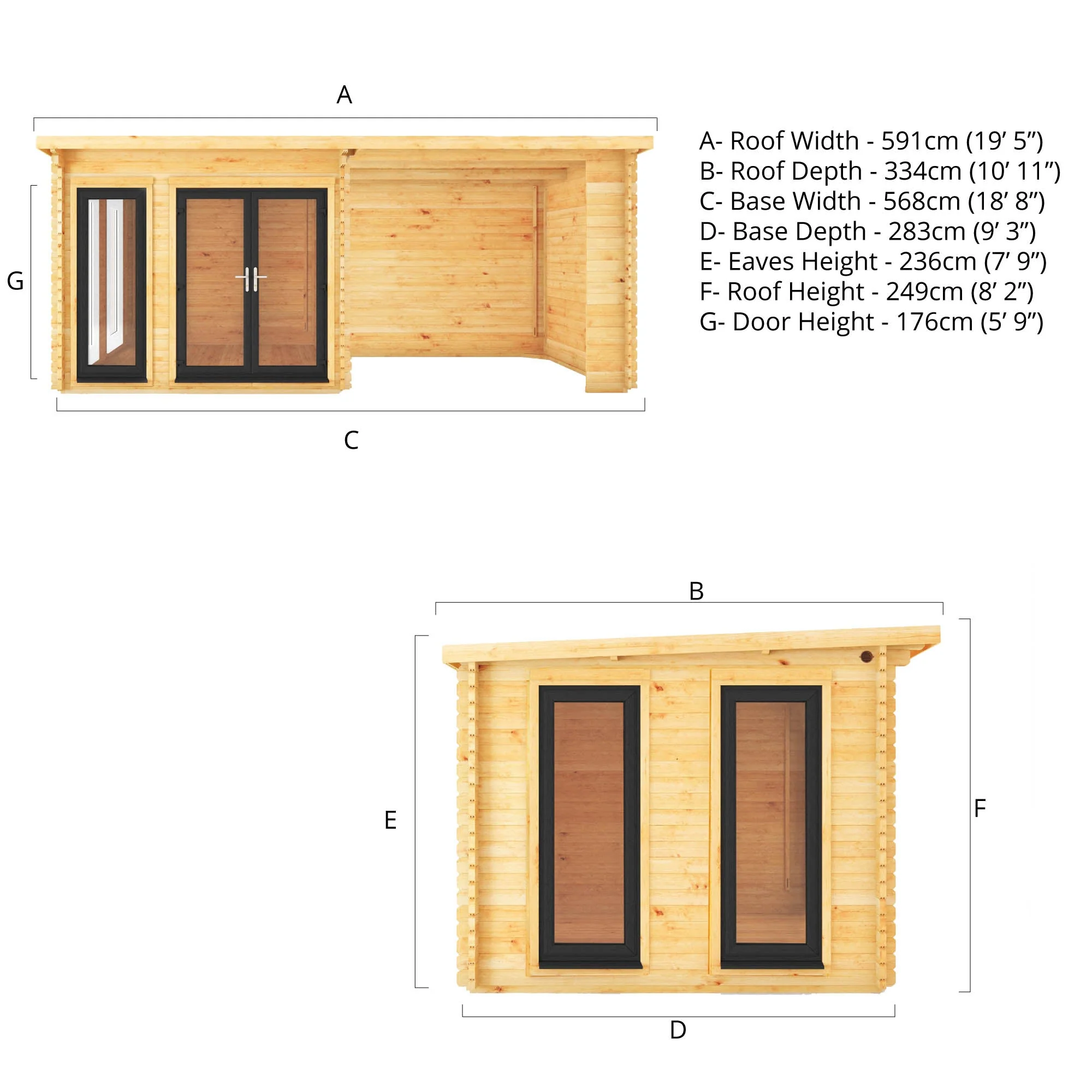 Mercia Studio 10' 11" x 19' 4" Pent Log Cabin - Premium 44mm Cladding Loglap - Grey UPVC - Image 9