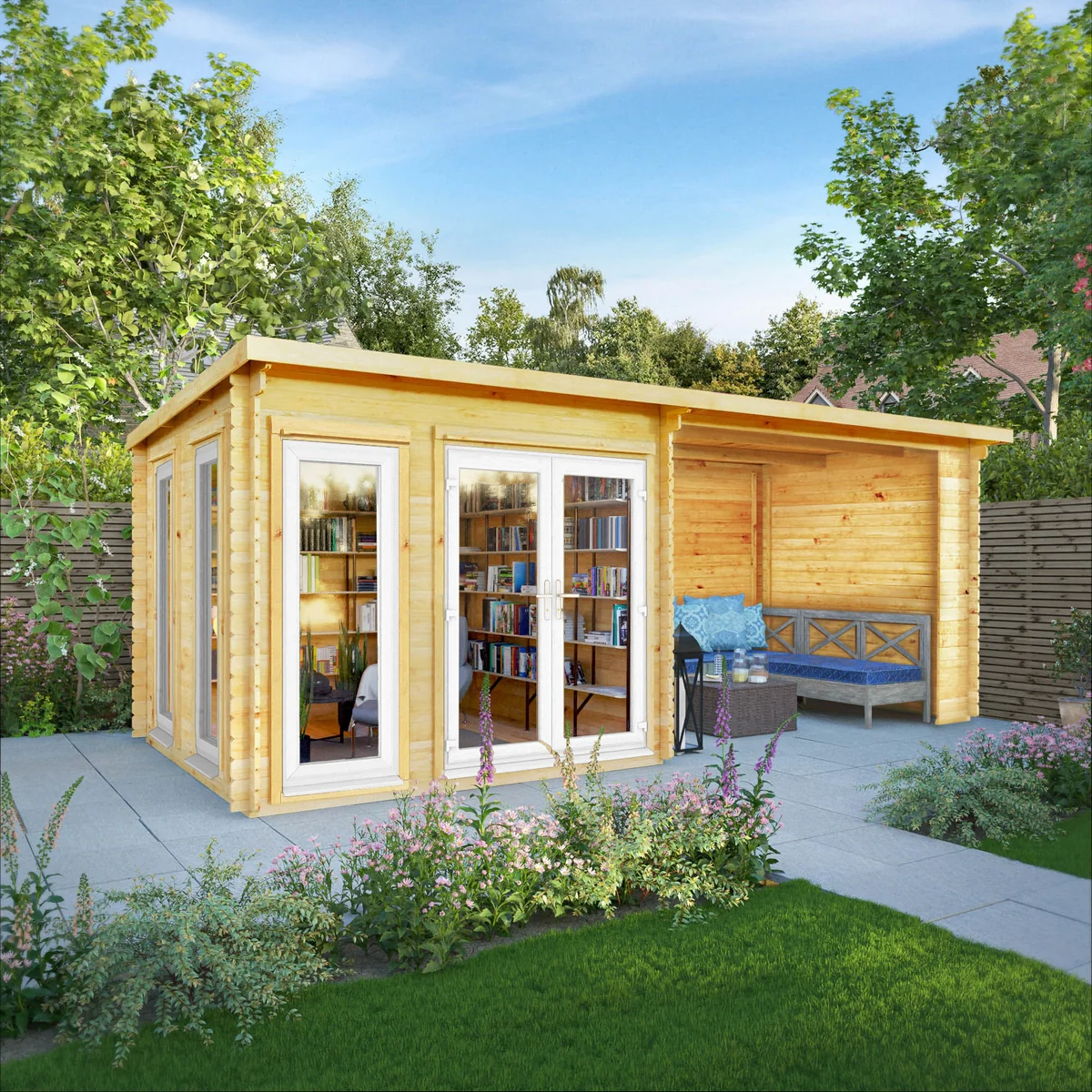 Mercia Studio 10' 11" x 19' 4" Pent Log Cabin - Premium 44mm Cladding Loglap - White UPVC - Image 10