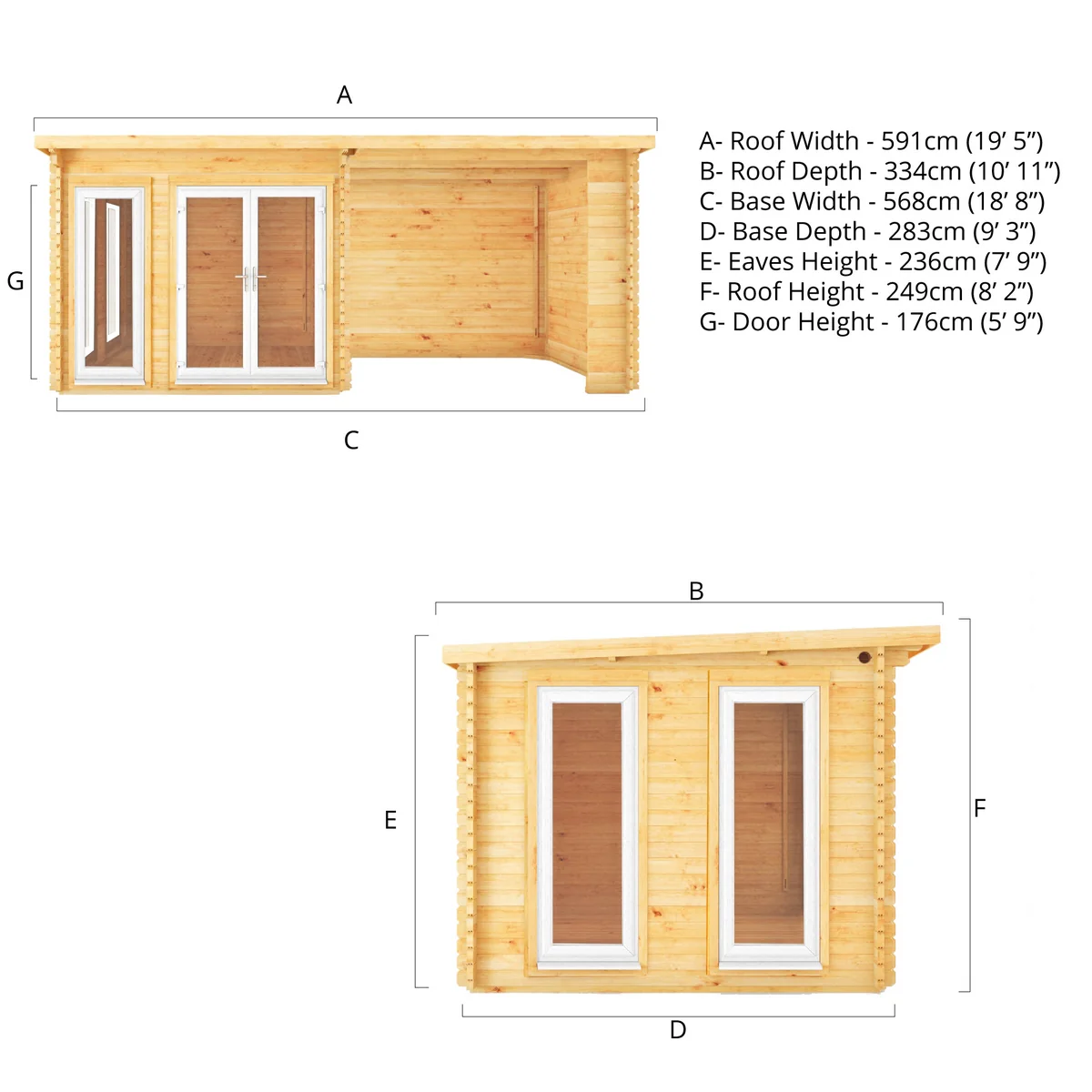 Mercia Studio 10' 11" x 19' 4" Pent Log Cabin - Premium 44mm Cladding Loglap - White UPVC - Image 13