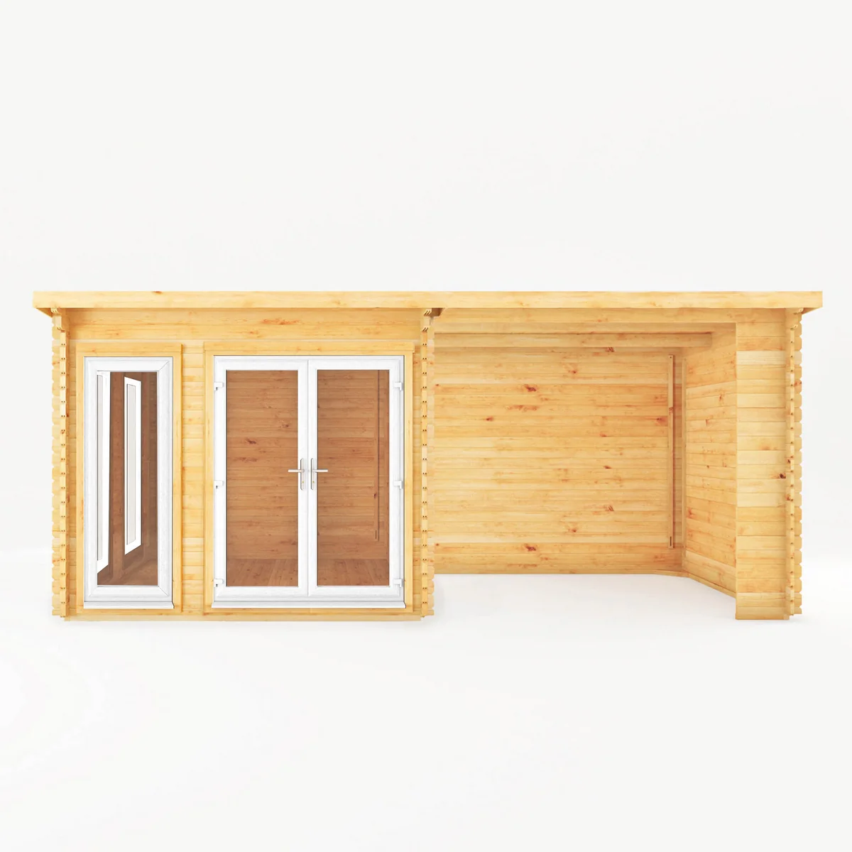Mercia Studio 10' 11" x 19' 4" Pent Log Cabin - Premium 44mm Cladding Loglap - White UPVC - Image 5