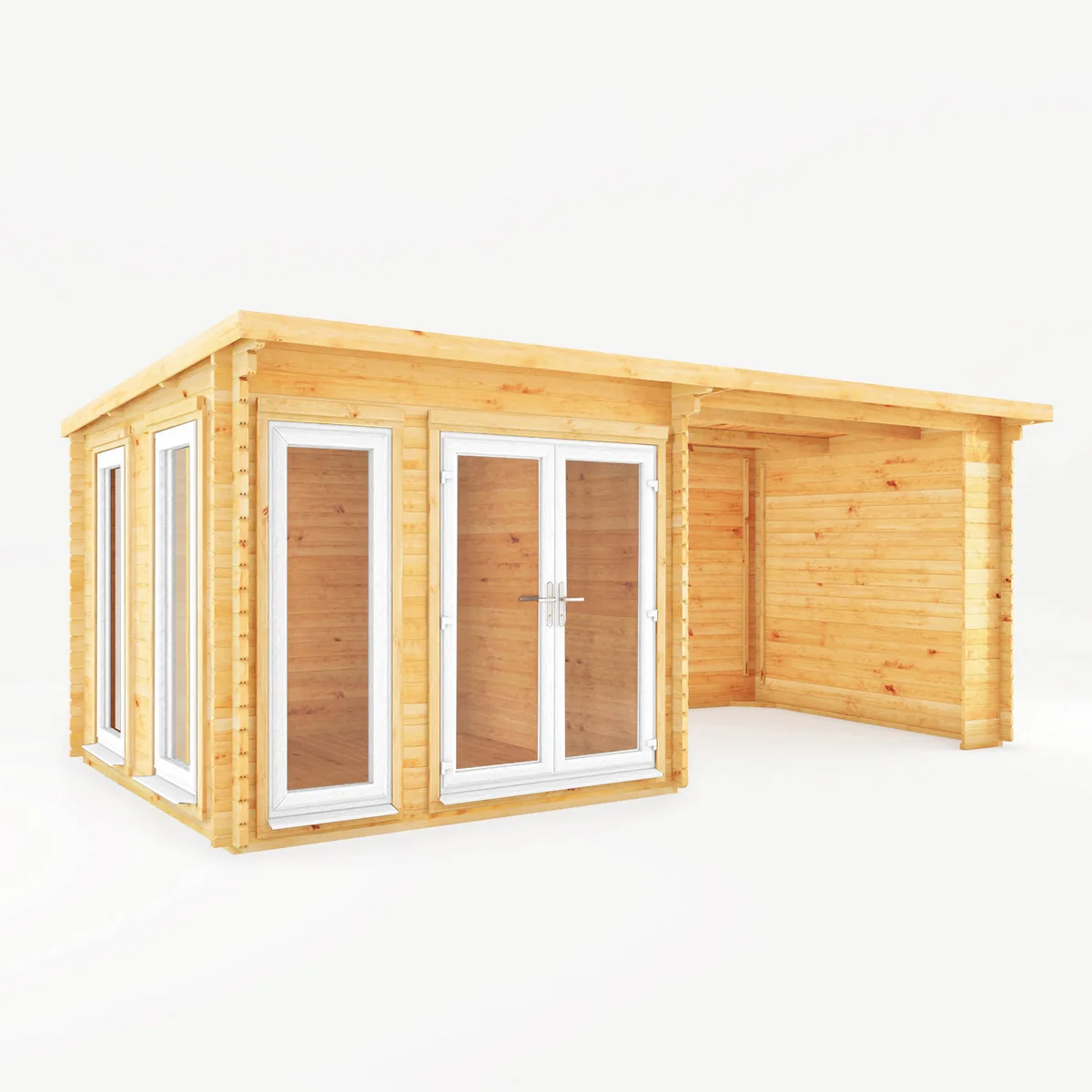 Mercia Studio 10' 11" x 19' 4" Pent Log Cabin - Premium 44mm Cladding Loglap - White UPVC - Image 6