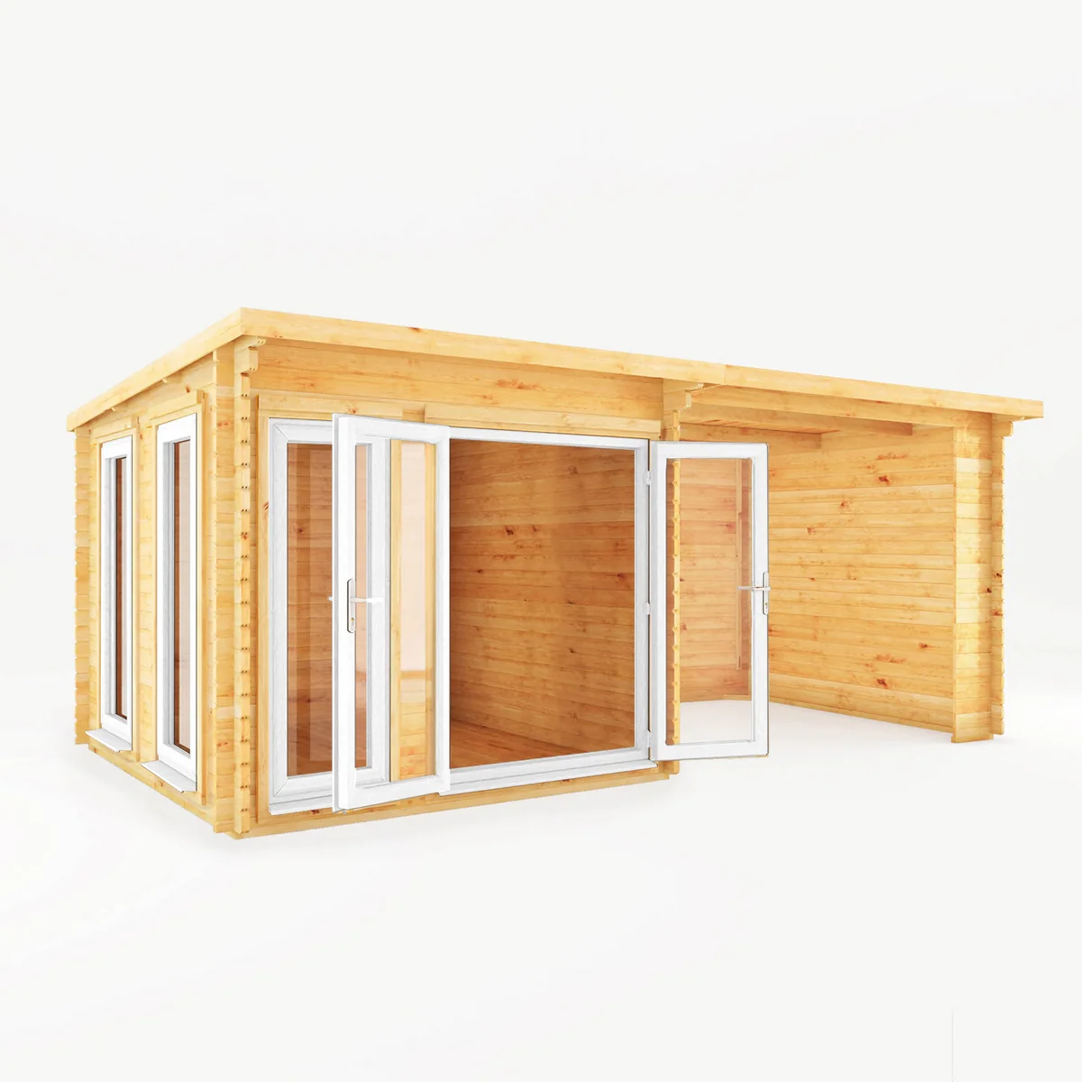 Mercia Studio 10' 11" x 19' 4" Pent Log Cabin - Premium 44mm Cladding Loglap - White UPVC - Image 7