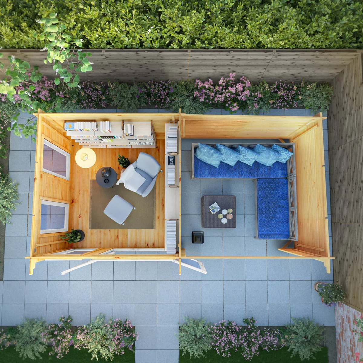 Mercia Studio 10' 11" x 19' 4" Pent Log Cabin - Premium 44mm Cladding Loglap - White UPVC - Image 9