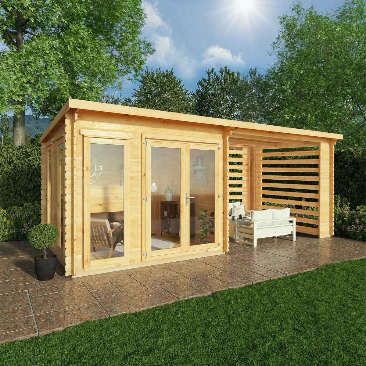 Mercia Studio 10' 11" x 19' 4" Pent Log Cabin Slatted - Premium 44mm Cladding Loglap - Image 3