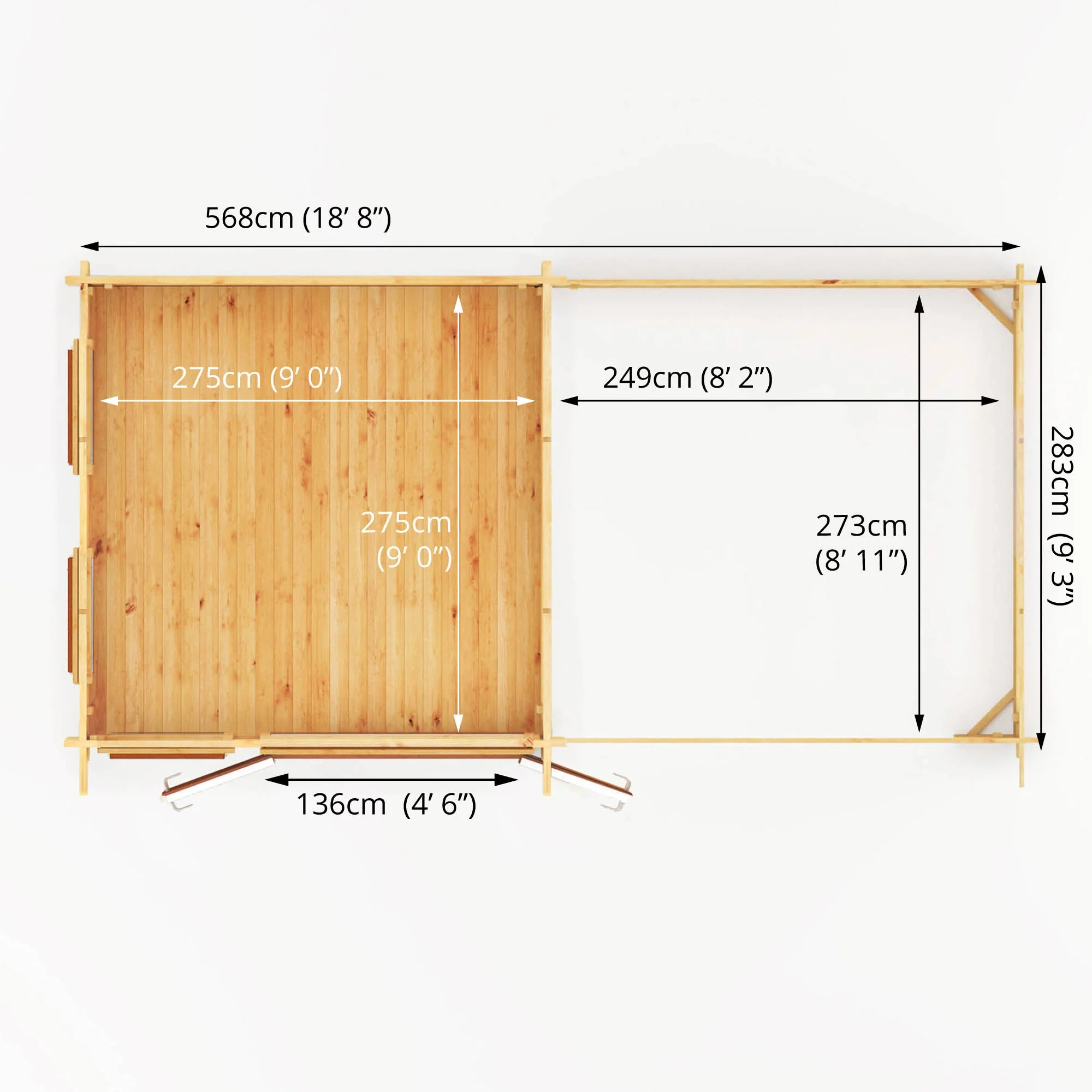 Mercia Studio 10' 11" x 19' 4" Pent Log Cabin Slatted - Premium 44mm Cladding Loglap - Brown UPVC - Image 12