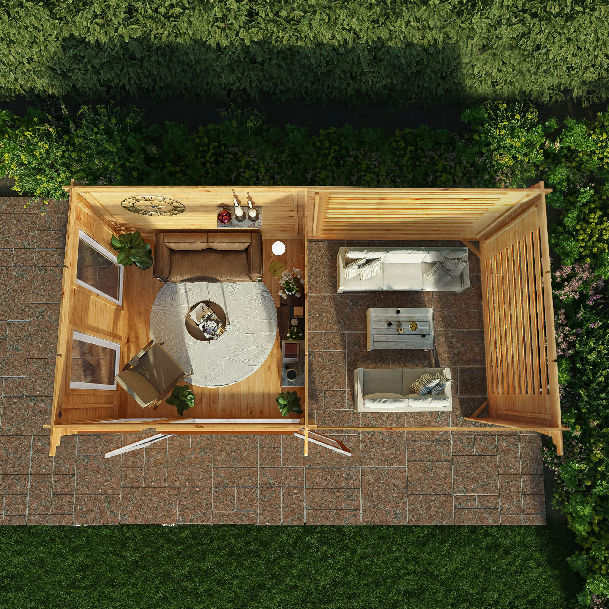 Mercia Studio 10' 11" x 19' 4" Pent Log Cabin Slatted - Premium 44mm Cladding Loglap - Brown UPVC - Image 3