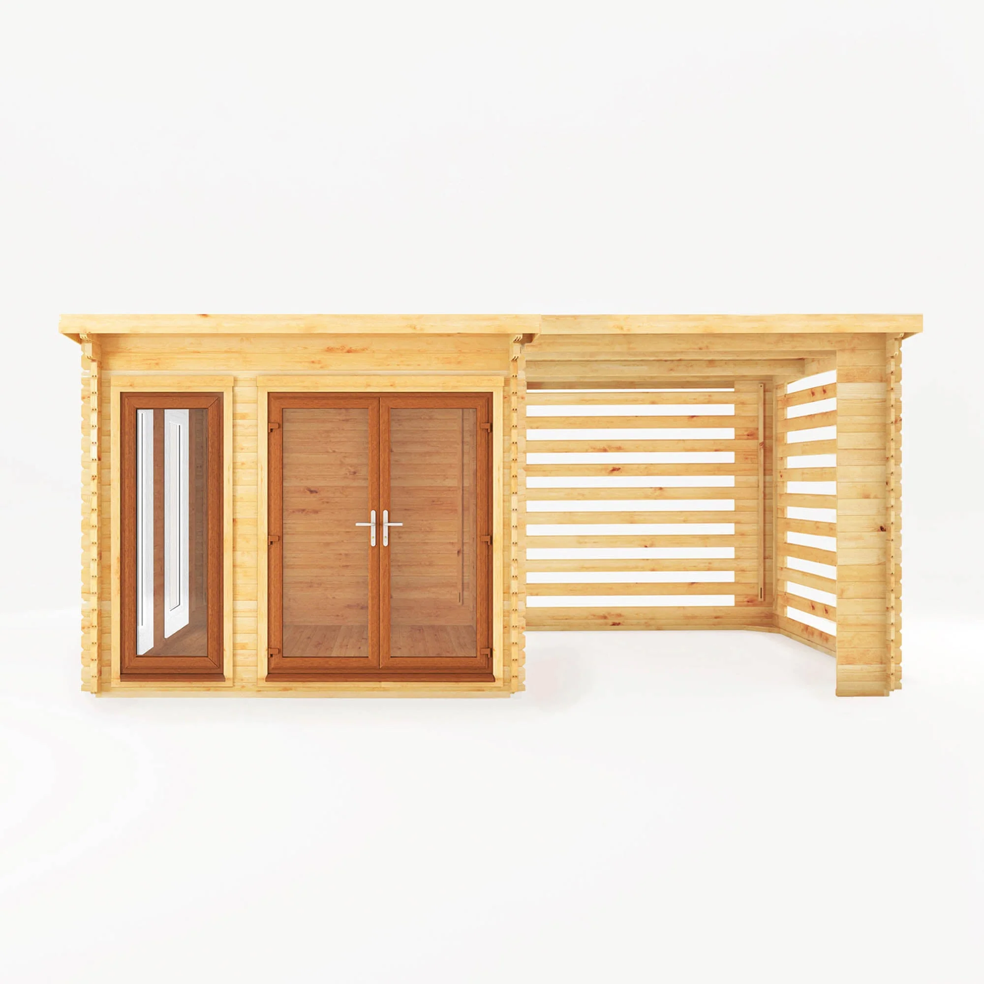 Mercia Studio 10' 11" x 19' 4" Pent Log Cabin Slatted - Premium 44mm Cladding Loglap - Brown UPVC - Image 7