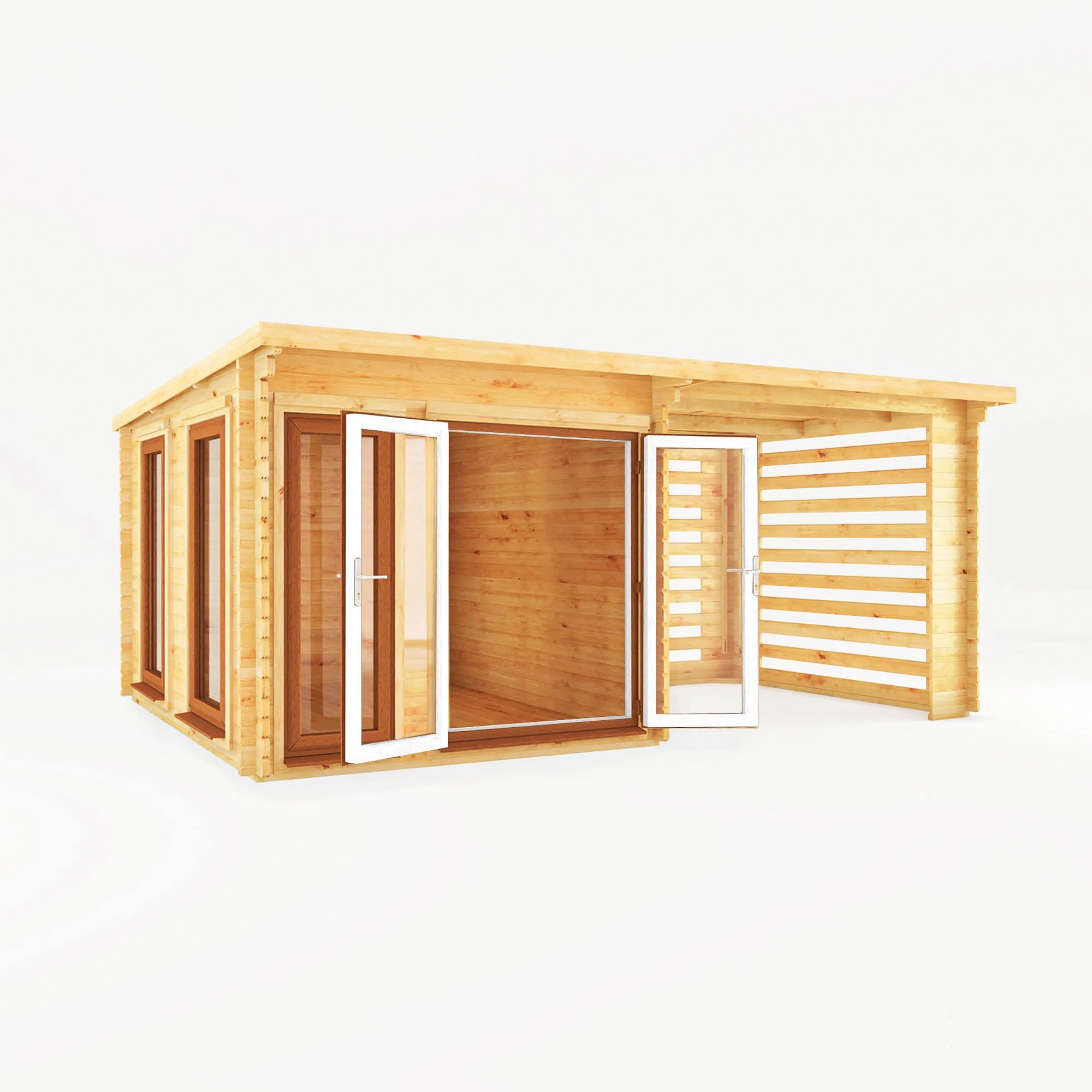 Mercia Studio 10' 11" x 19' 4" Pent Log Cabin Slatted - Premium 44mm Cladding Loglap - Brown UPVC - Image 8