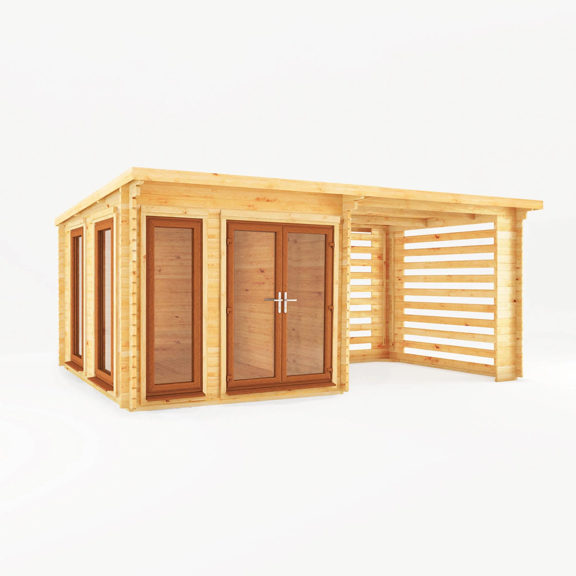 Mercia Studio 10' 11" x 19' 4" Pent Log Cabin Slatted - Premium 44mm Cladding Loglap - Brown UPVC - Image 9